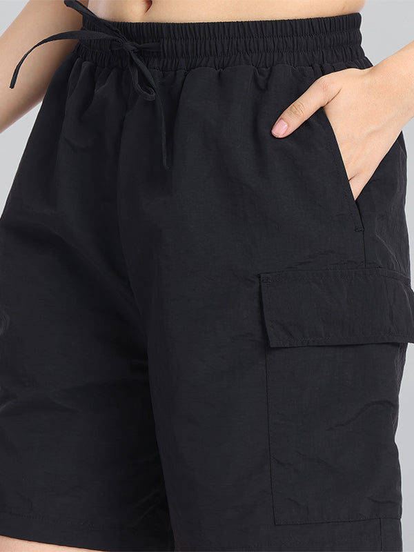 Basics By Tokyo Talkies Women Black Regular Fit Cargo Shorts - Black - Image 5