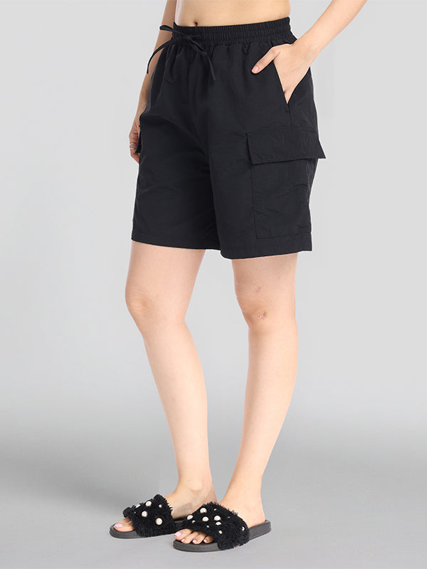 Basics By Tokyo Talkies Women Black Regular Fit Cargo Shorts - Black - Image 6