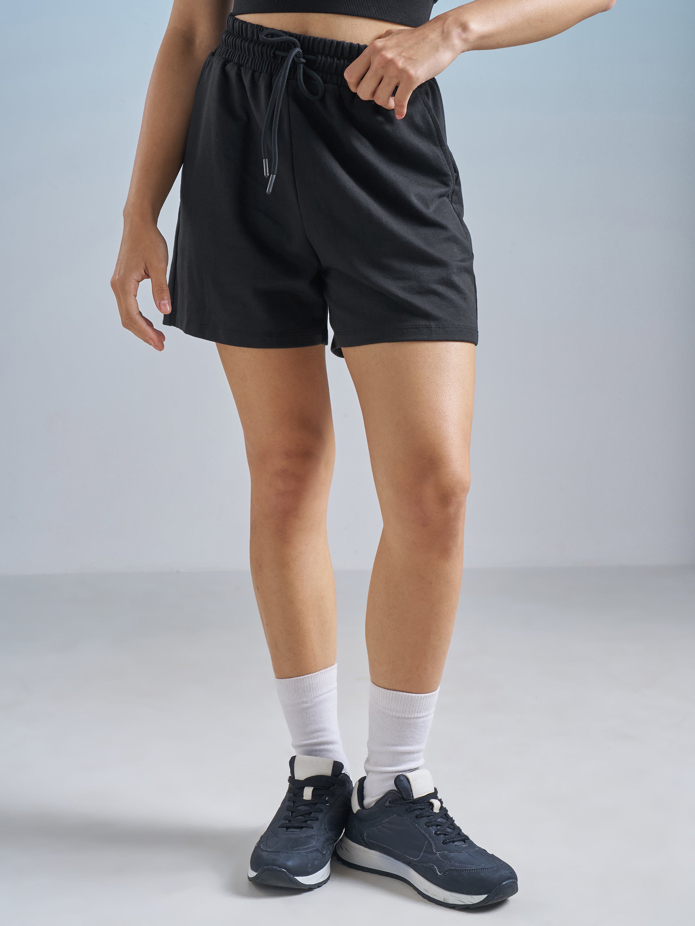 Street By Tokyo Talkies Women Black Relaxed Fit Cargo Shorts - Black - Image 1