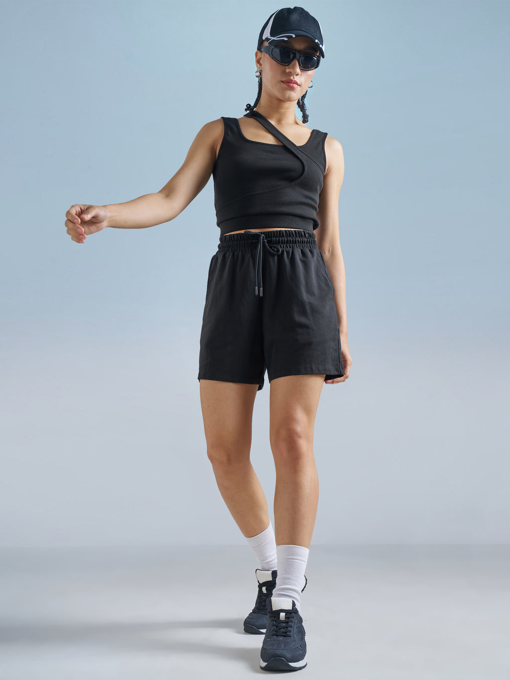Street By Tokyo Talkies Women Black Relaxed Fit Cargo Shorts - Black - Image 2