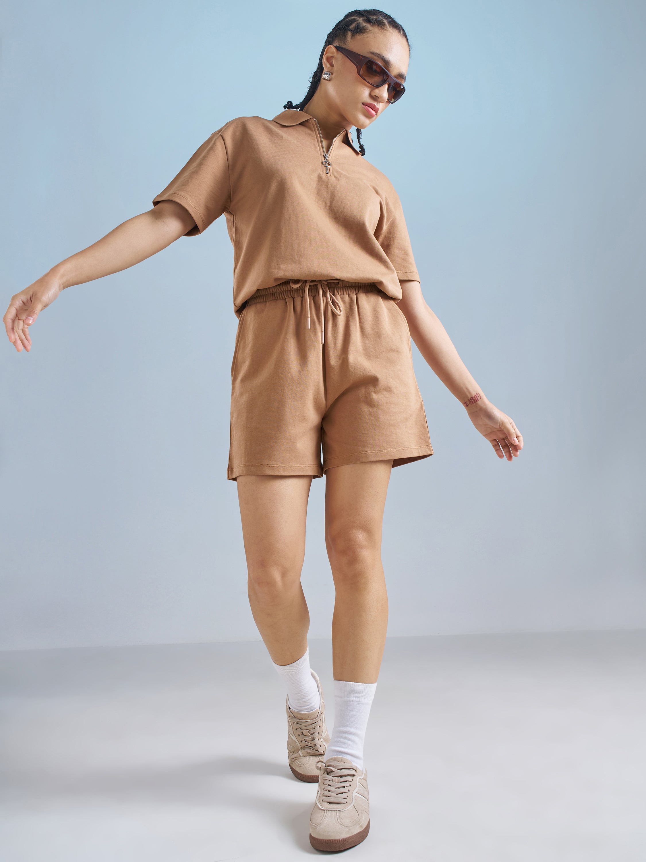 Street By Tokyo Talkies Women Brown Relaxed Fit Cargo Shorts - Brown - Image 2