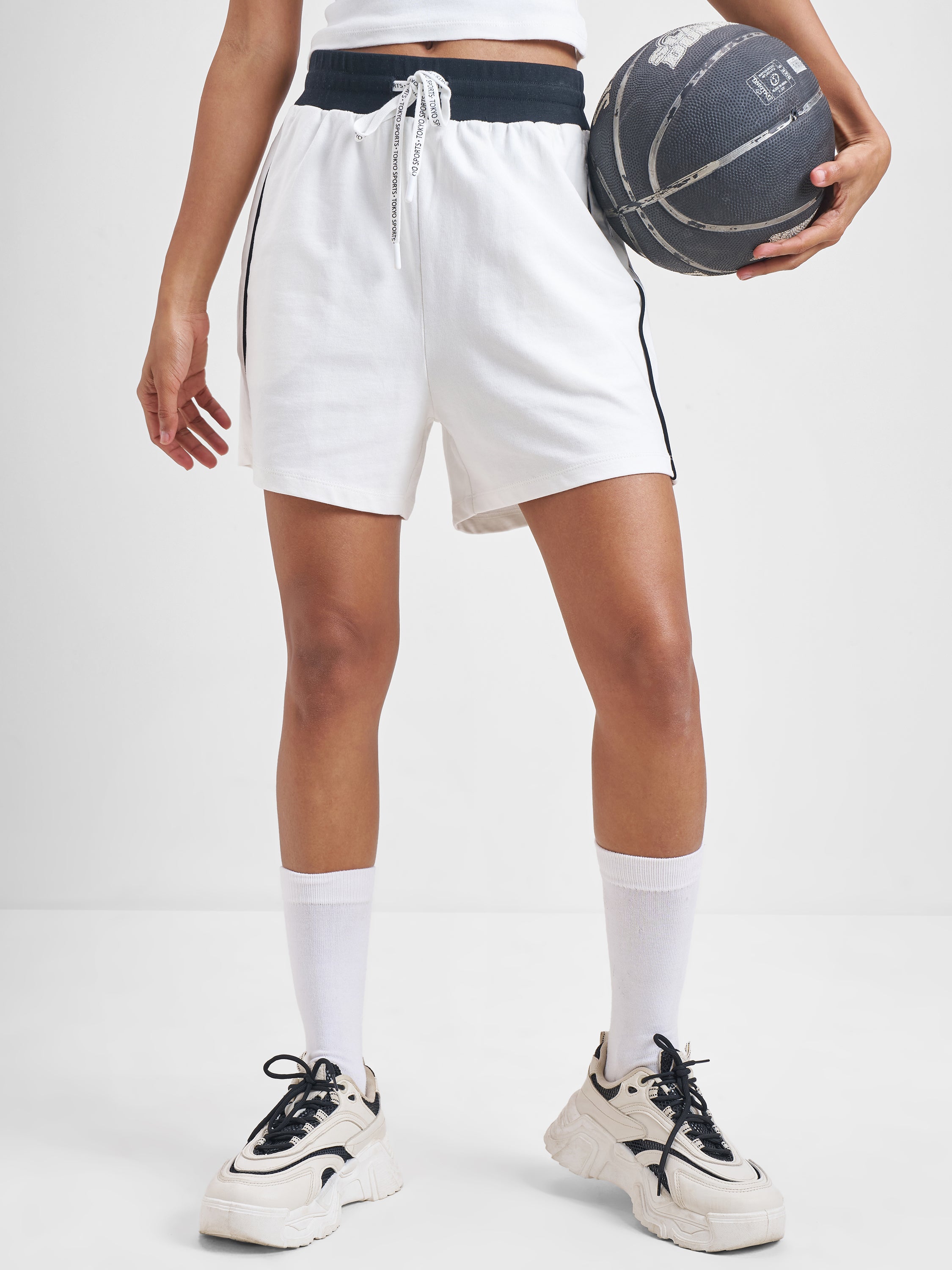Street By Tokyo Talkies Women White Relaxed Fit Shorts - White - Image 1