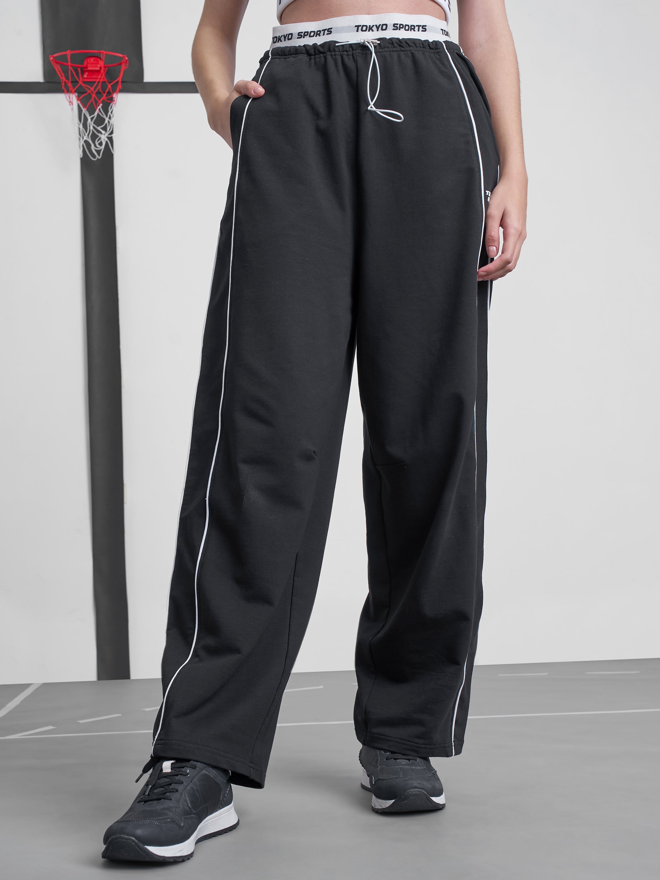 Street By Tokyo Talkies Women Black Relaxed Fit Track Pant - Black - Image 1
