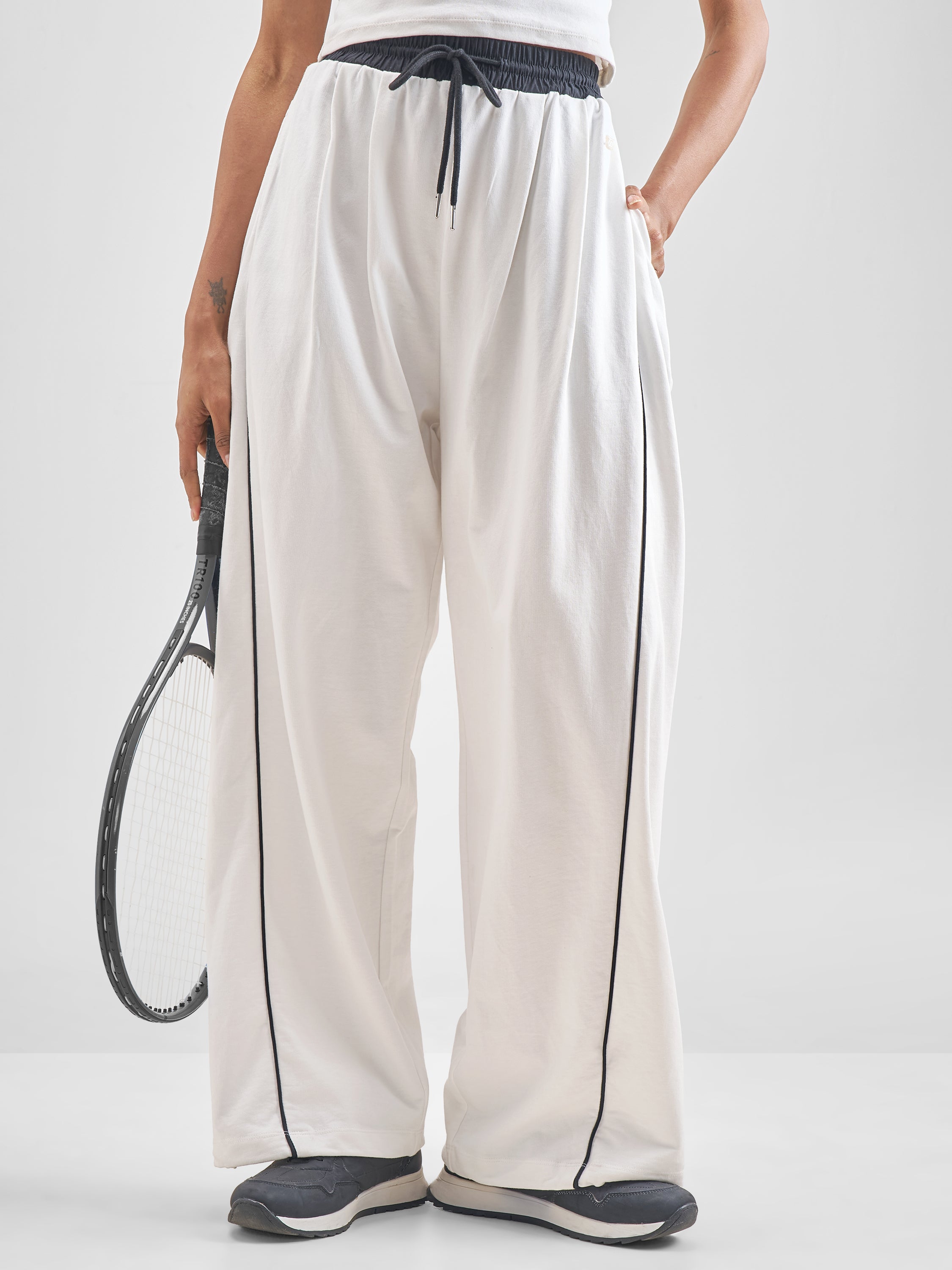 Street By Tokyo Talkies Women White Wide Leg Track Pant - White - Image 1