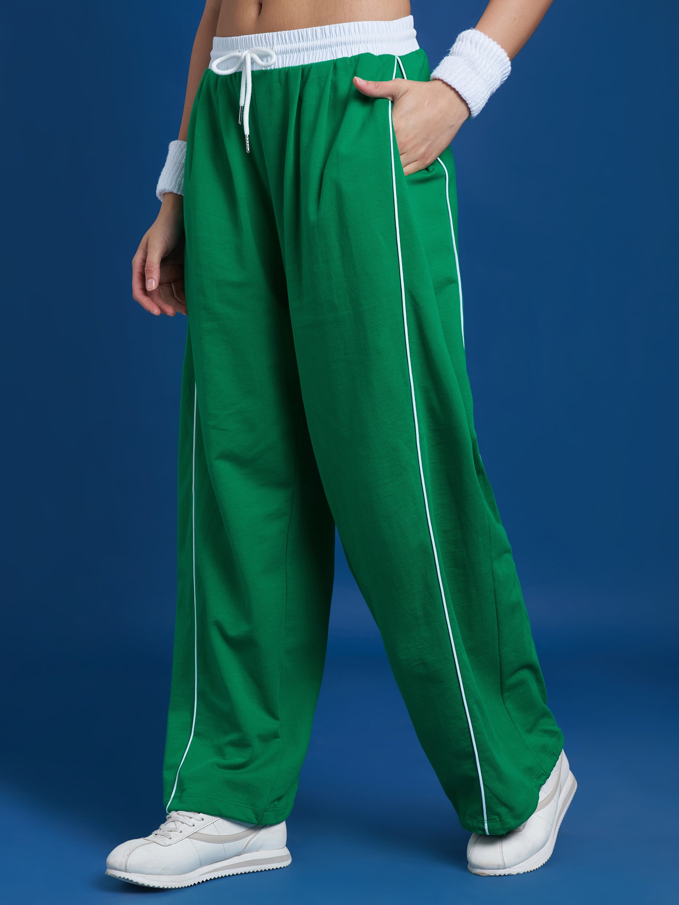 Street By Tokyo Talkies Women Green Wide Leg Track Pant - Green - Image 4