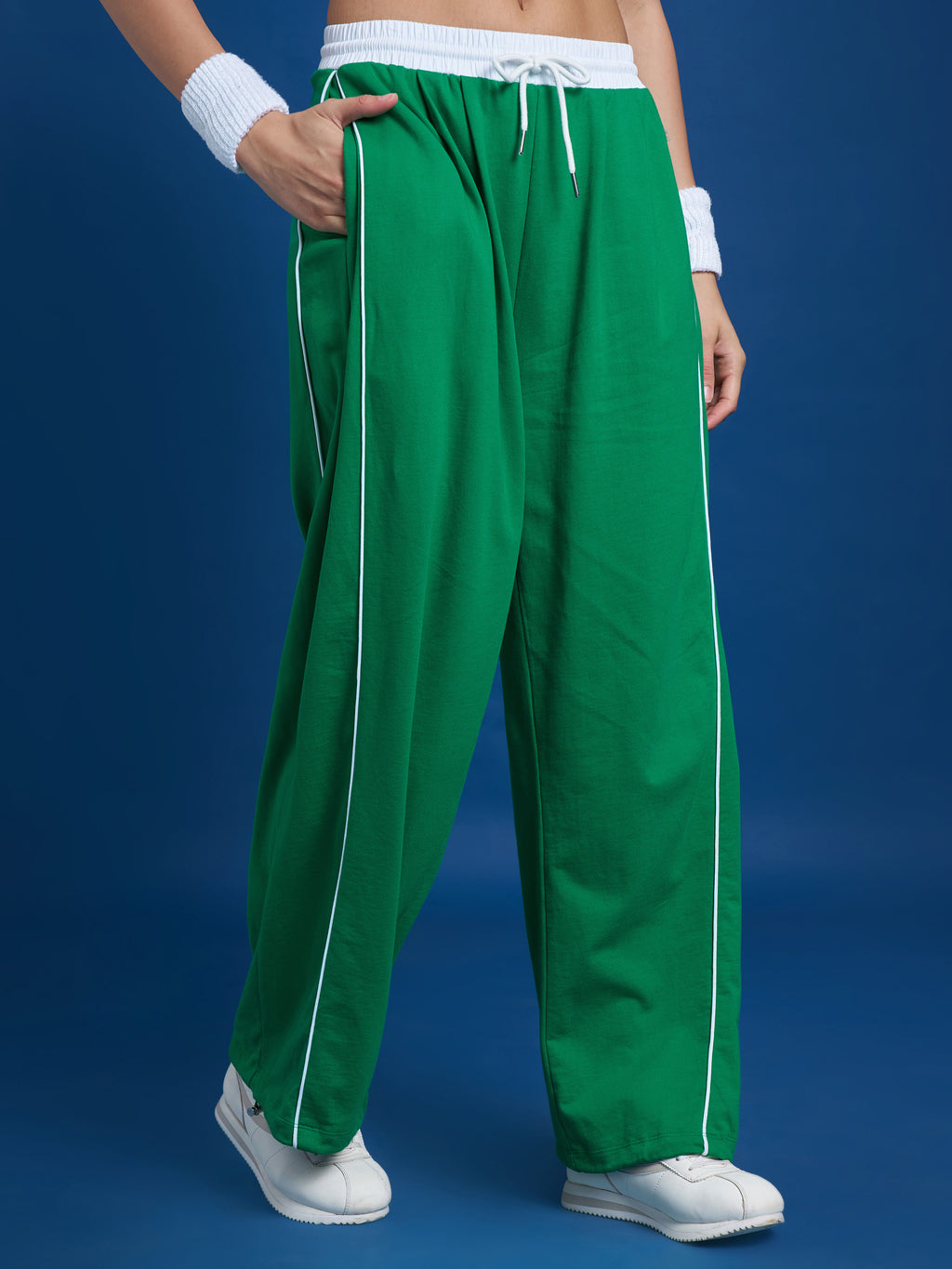 Street By Tokyo Talkies Women Green Wide Leg Track Pant - Green - Image 6