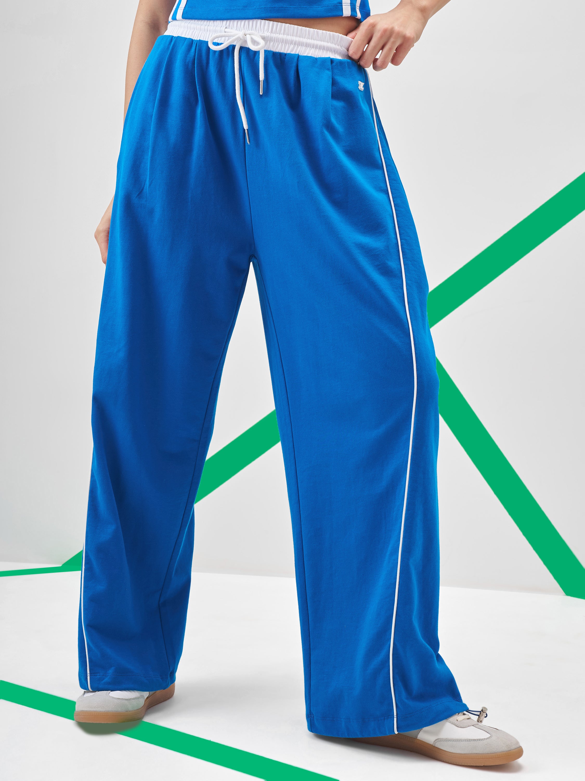 Street By Tokyo Talkies Women Blue Wide Leg Track Pant - Blue - Image 1