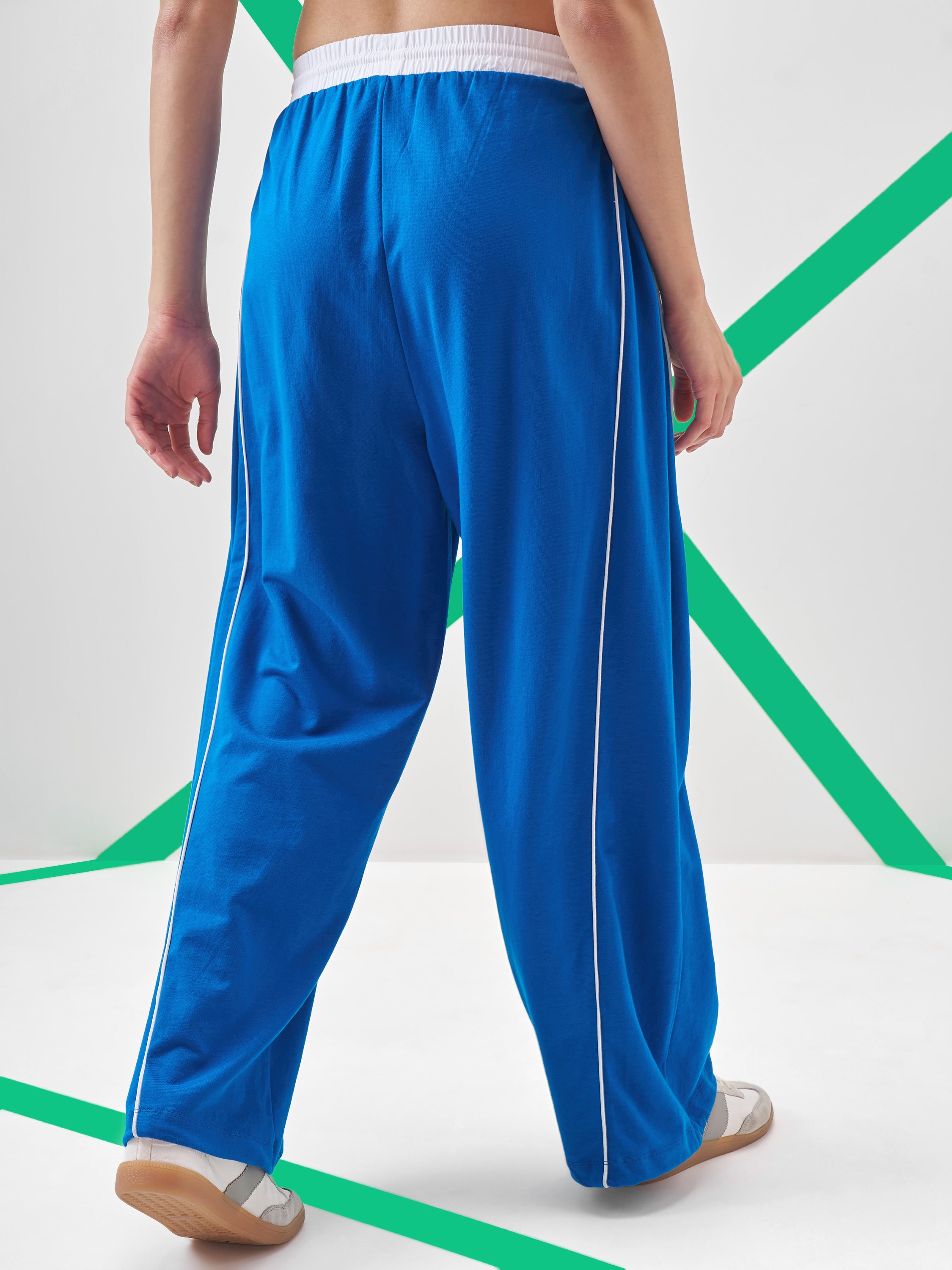Street By Tokyo Talkies Women Blue Wide Leg Track Pant - Blue - Image 3