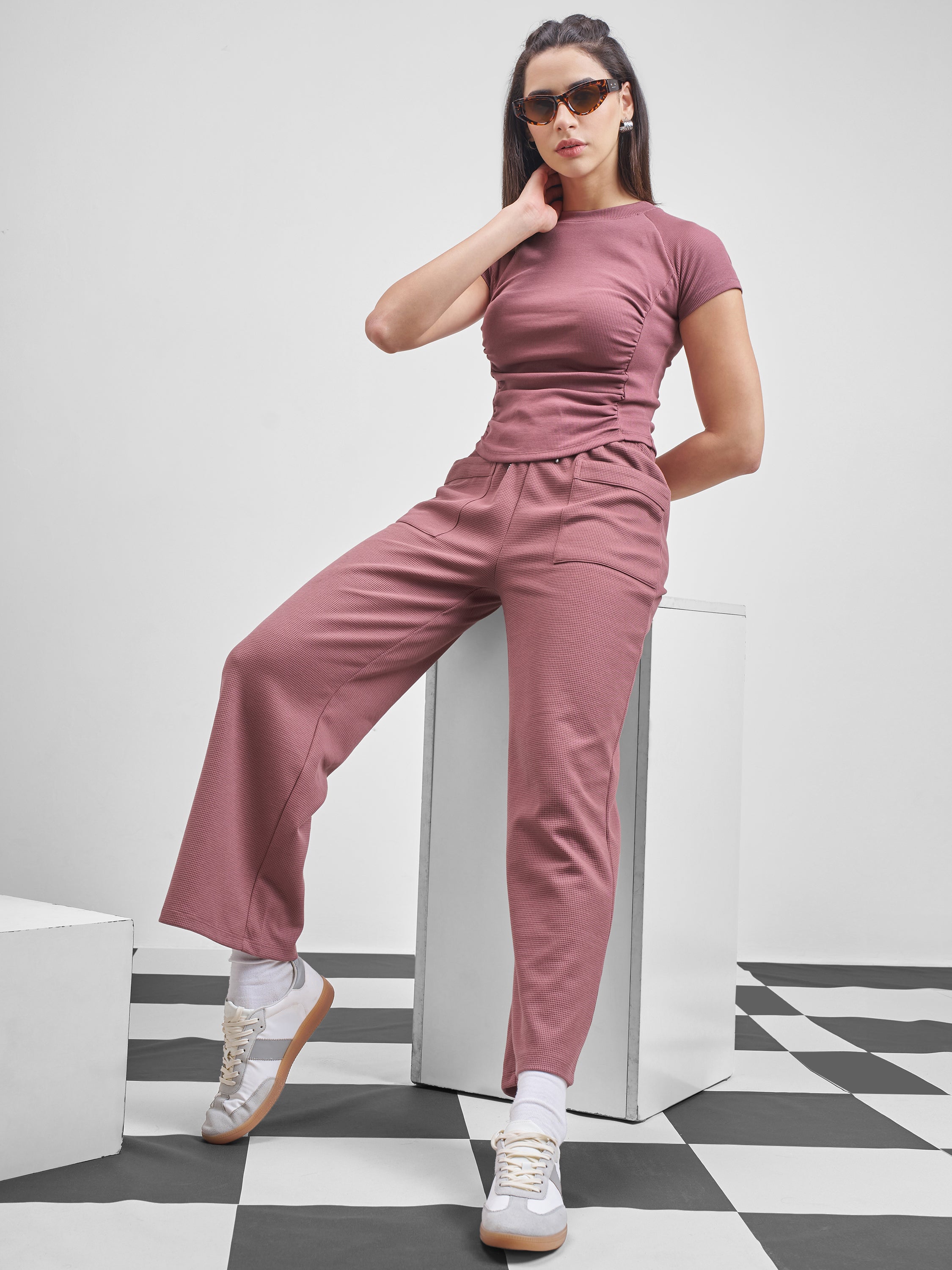 Street By Tokyo Talkies Women Mauve Relaxed Fit Track Pant - Mauve - Image 2