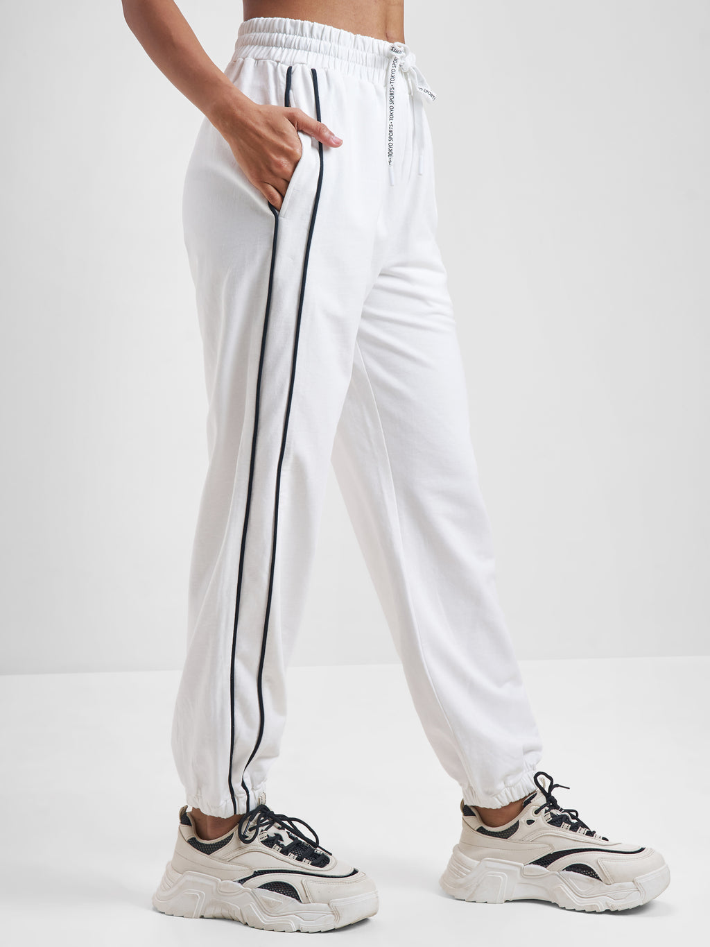 Street By Tokyo Talkies Women White Baggy Track Pant - White - Image 6