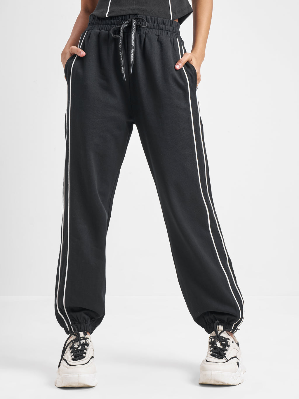 Street By Tokyo Talkies Women Black Baggy Track Pant - Black - Image 1