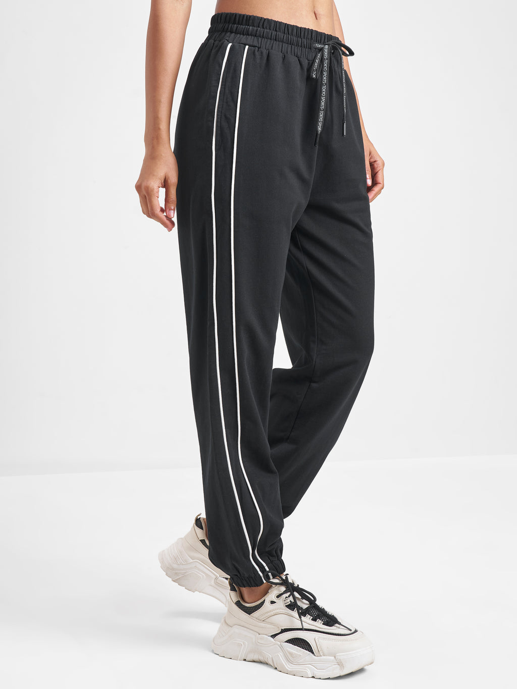 Street By Tokyo Talkies Women Black Baggy Track Pant - Black - Image 6