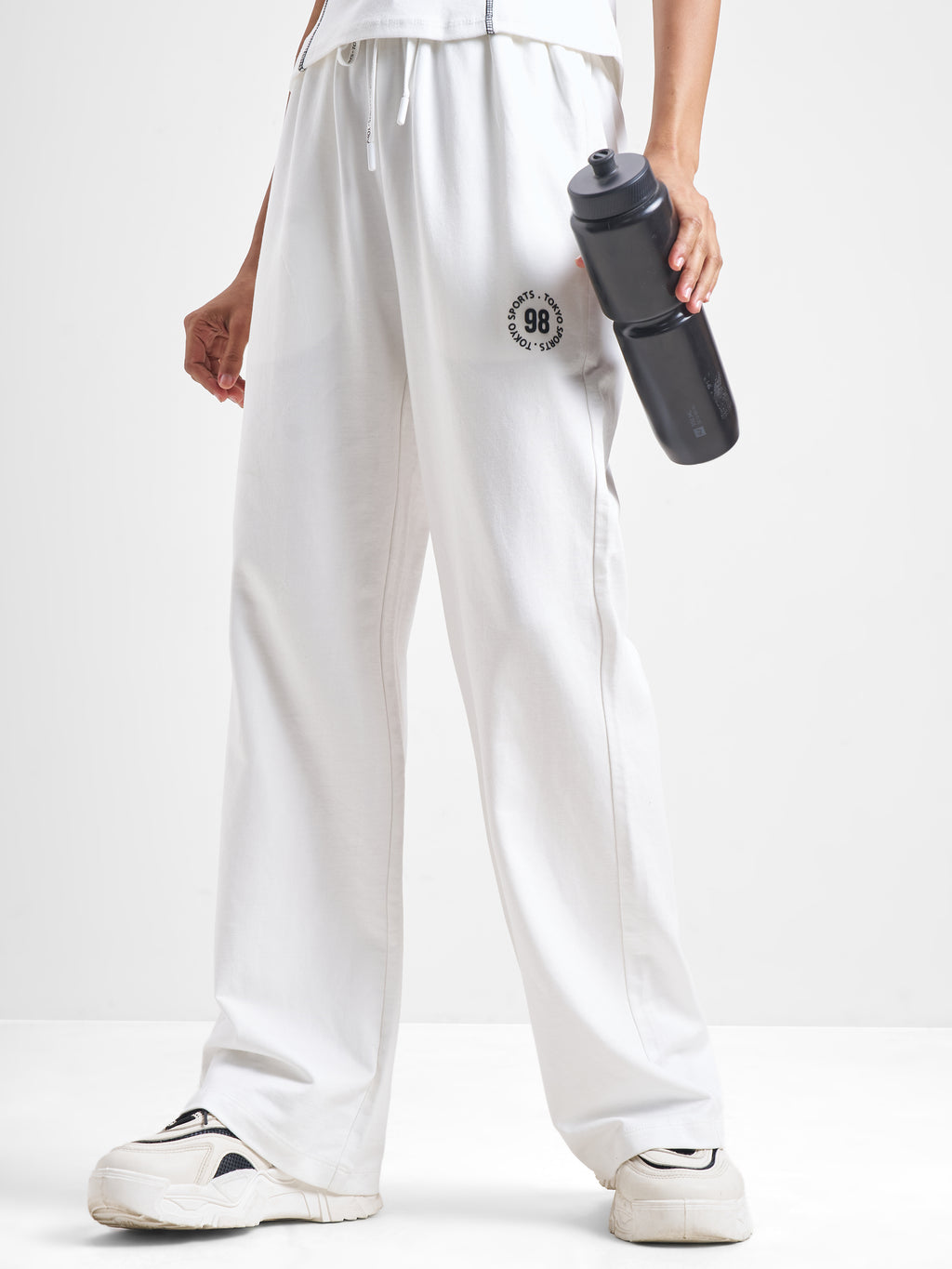 Street By Tokyo Talkies Women White Baggy Track Pant - White - Image 1