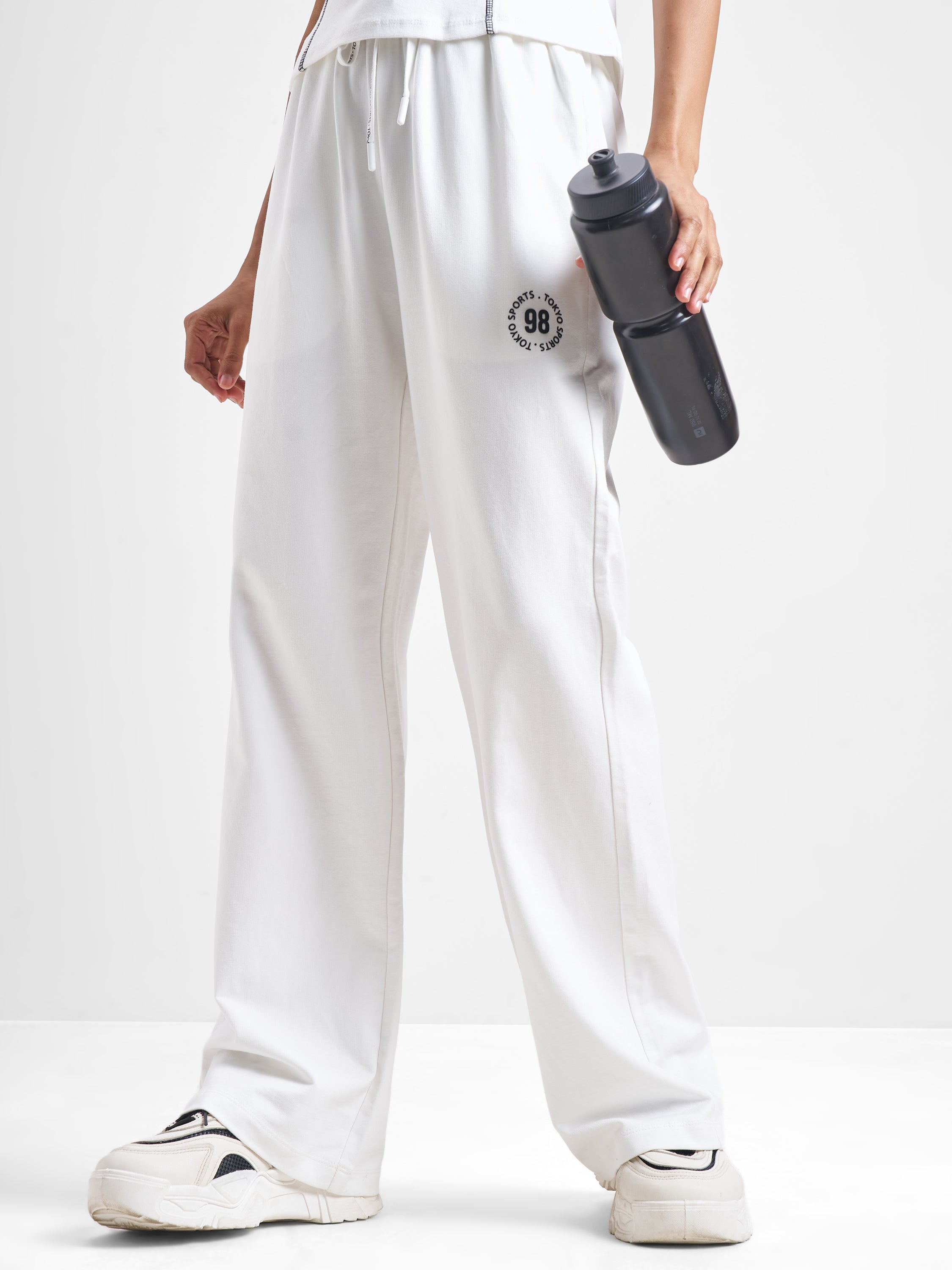 Street By Tokyo Talkies Women White Baggy Track Pant - White - Image 1