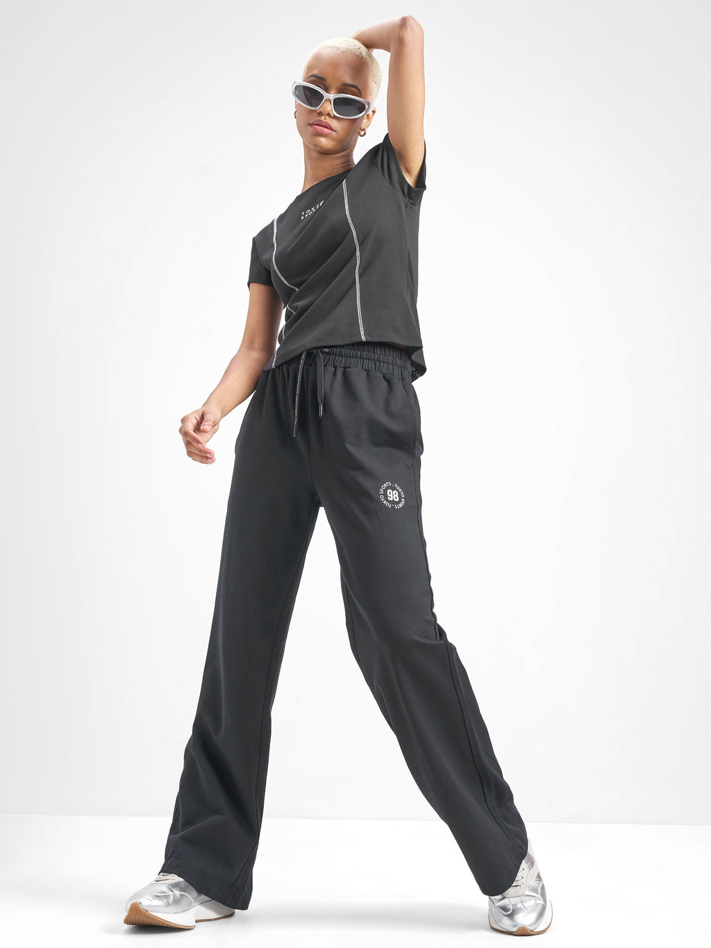 Street By Tokyo Talkies Women Black Baggy Track Pant - Black - Image 2
