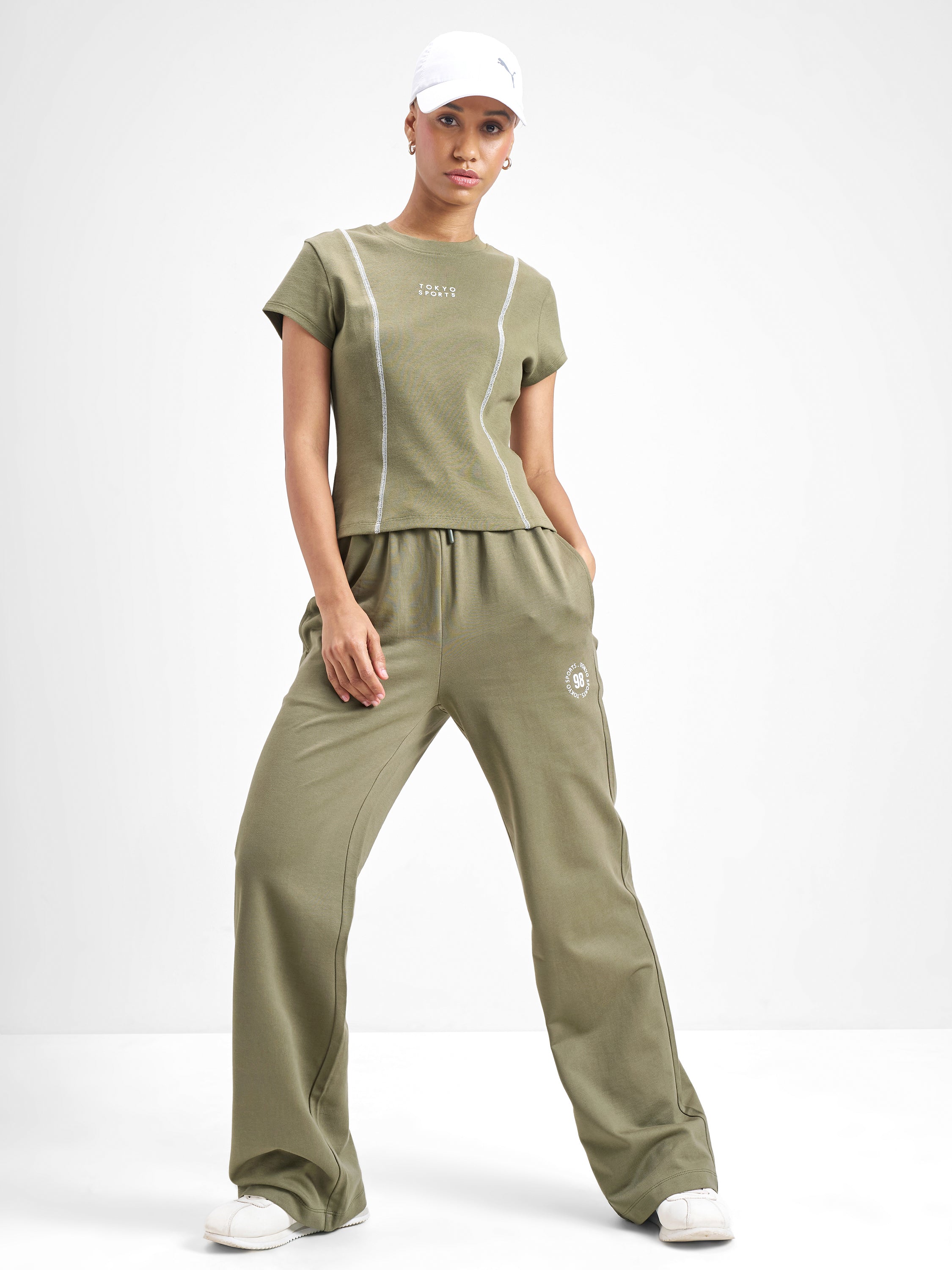 Street By Tokyo Talkies Women Olive Baggy Track Pant - Olive - Image 4