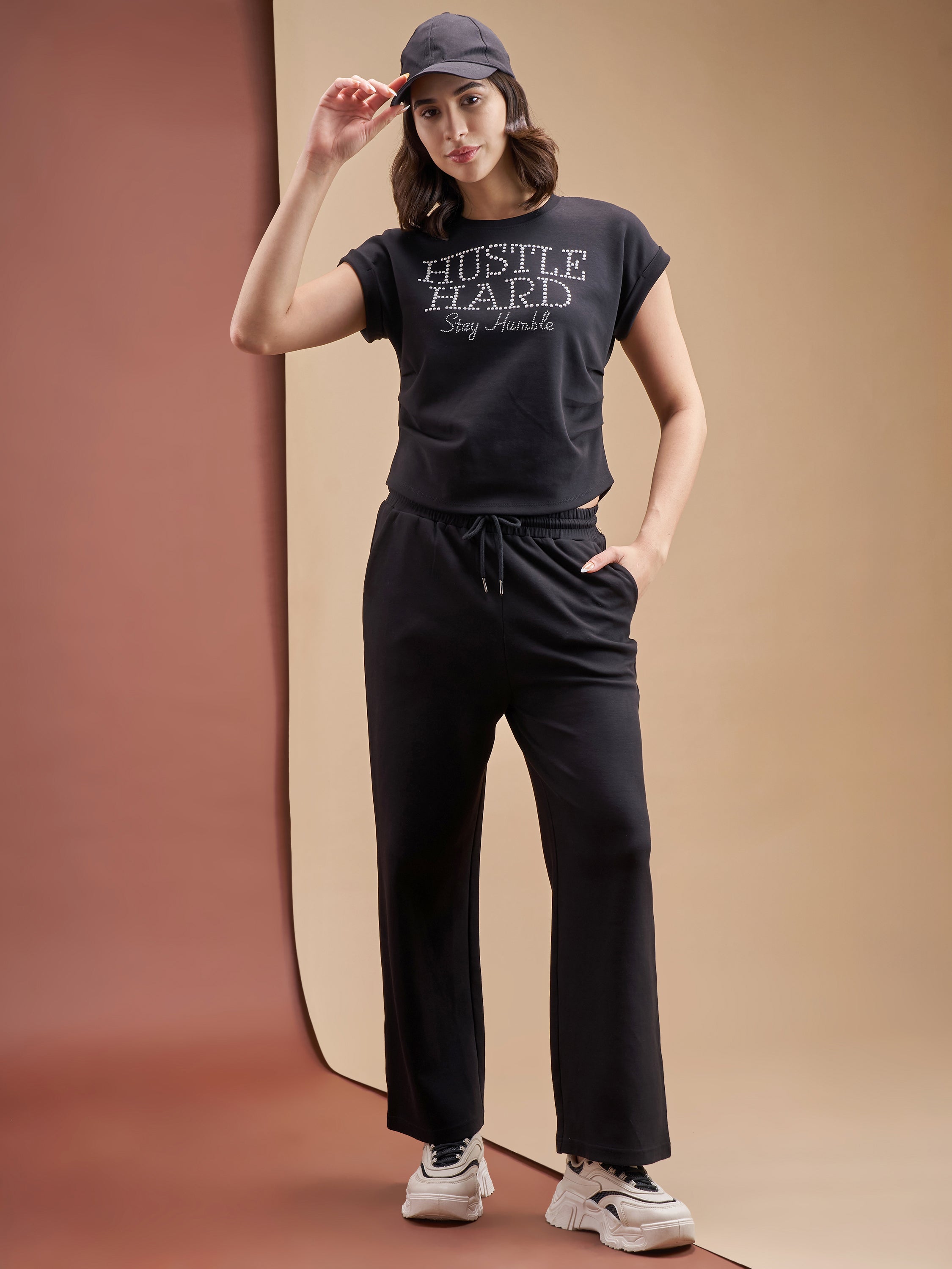 Street By Tokyo Talkies Women Black Relaxed Fit Track Pant - Black - Image 2