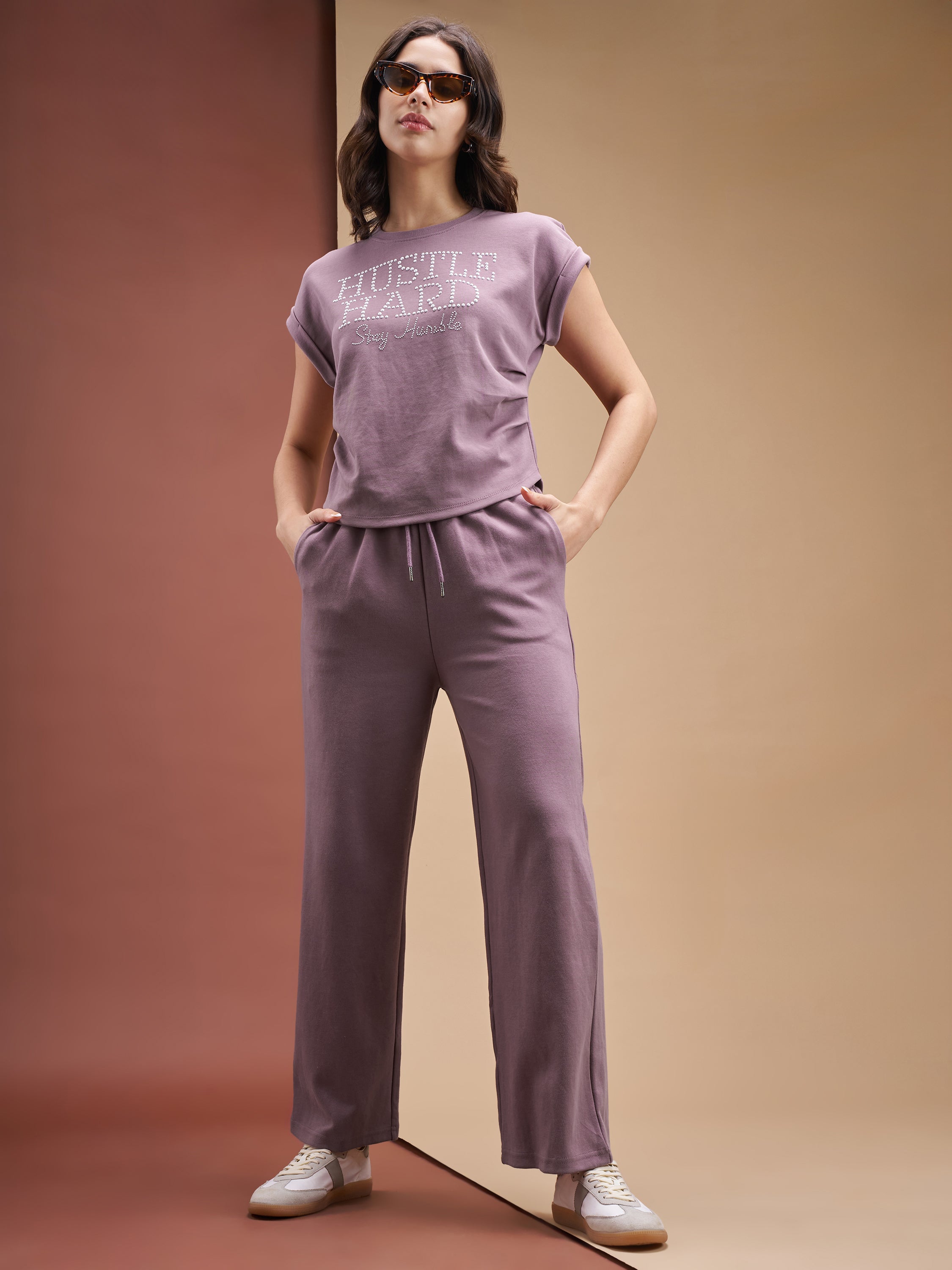 Street By Tokyo Talkies Women Purple Relaxed Fit Track Pant - Purple - Image 2
