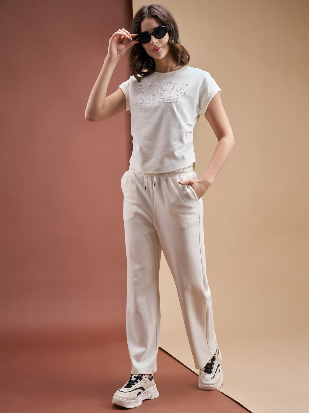 Street By Tokyo Talkies Women Off White Relaxed Fit Track Pant - Off White - Image 2