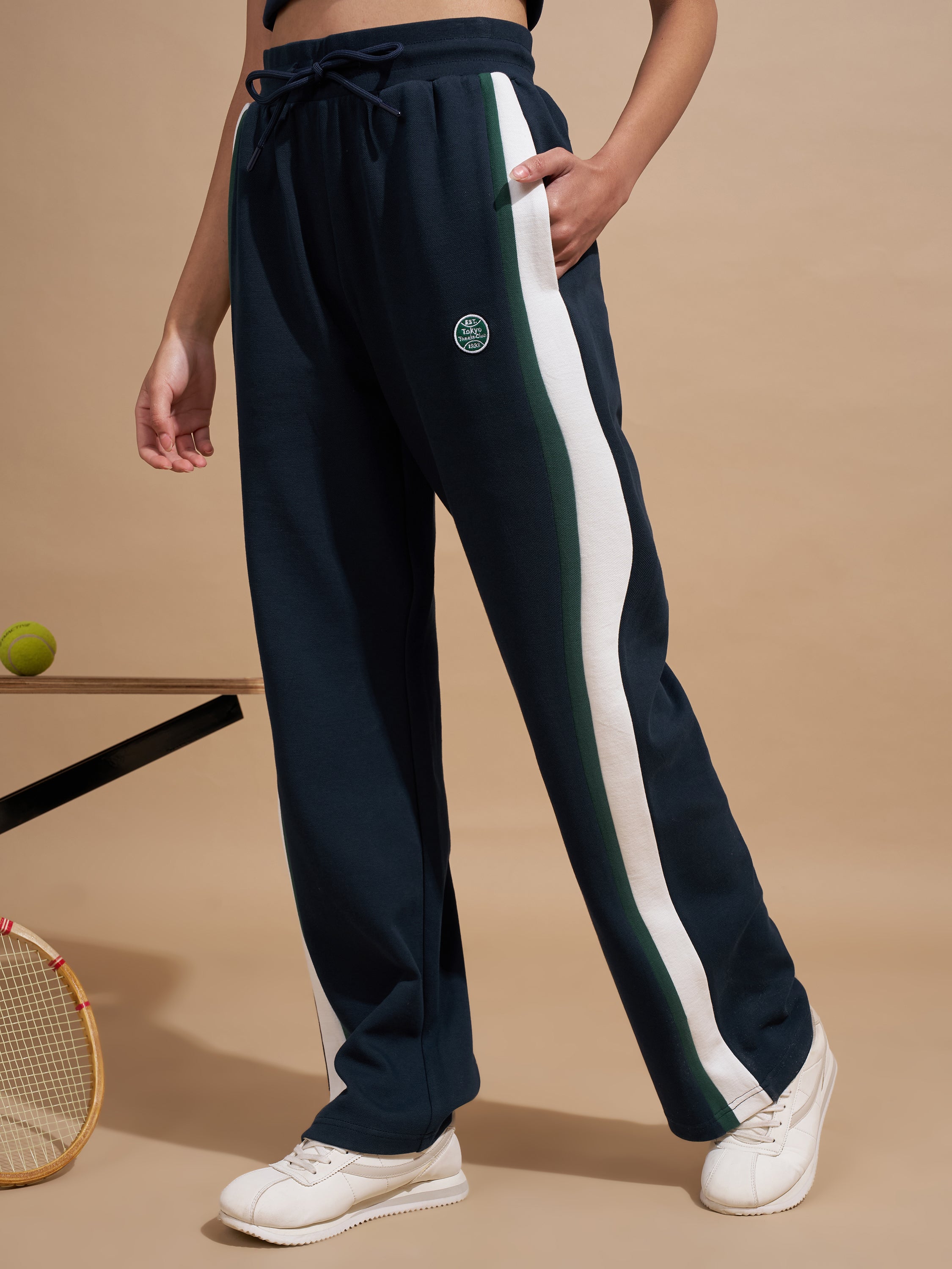 Tokyo Talkies Women Navy Blue Relaxed Fit Track Pant