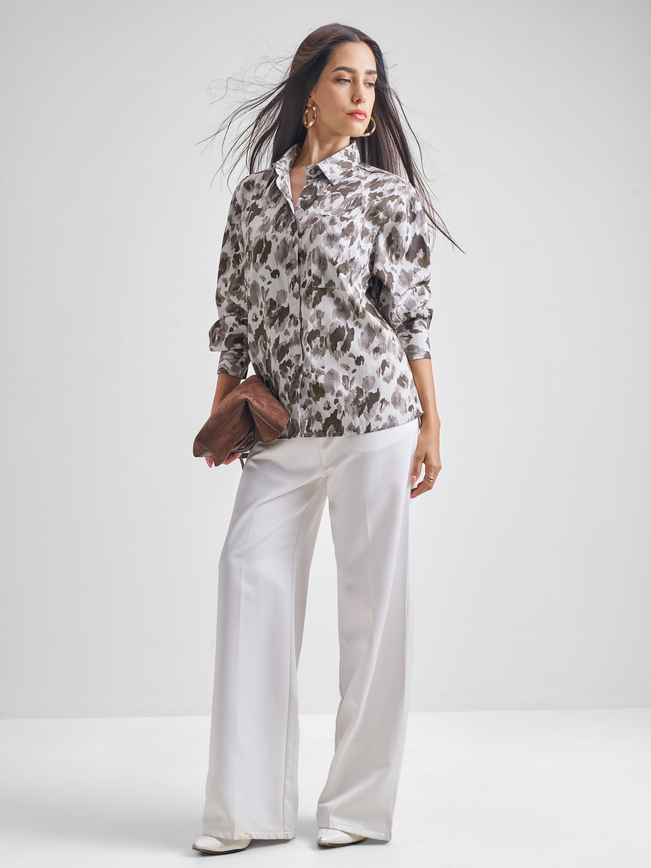 Tokyo Talkies Women Brown Printed Casual Shirt - Brown - Image 2