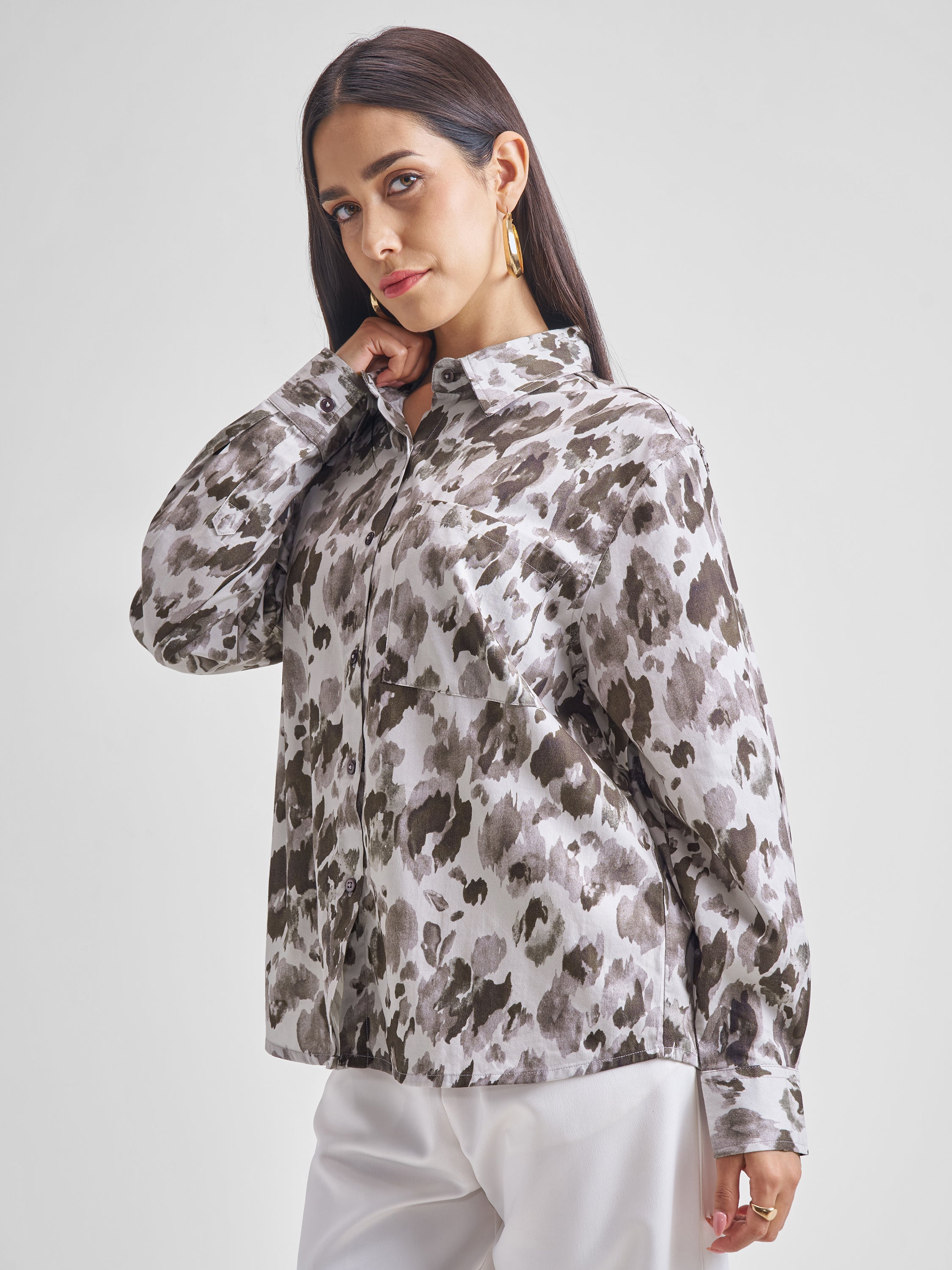 Tokyo Talkies Women Brown Printed Casual Shirt - Brown - Image 4