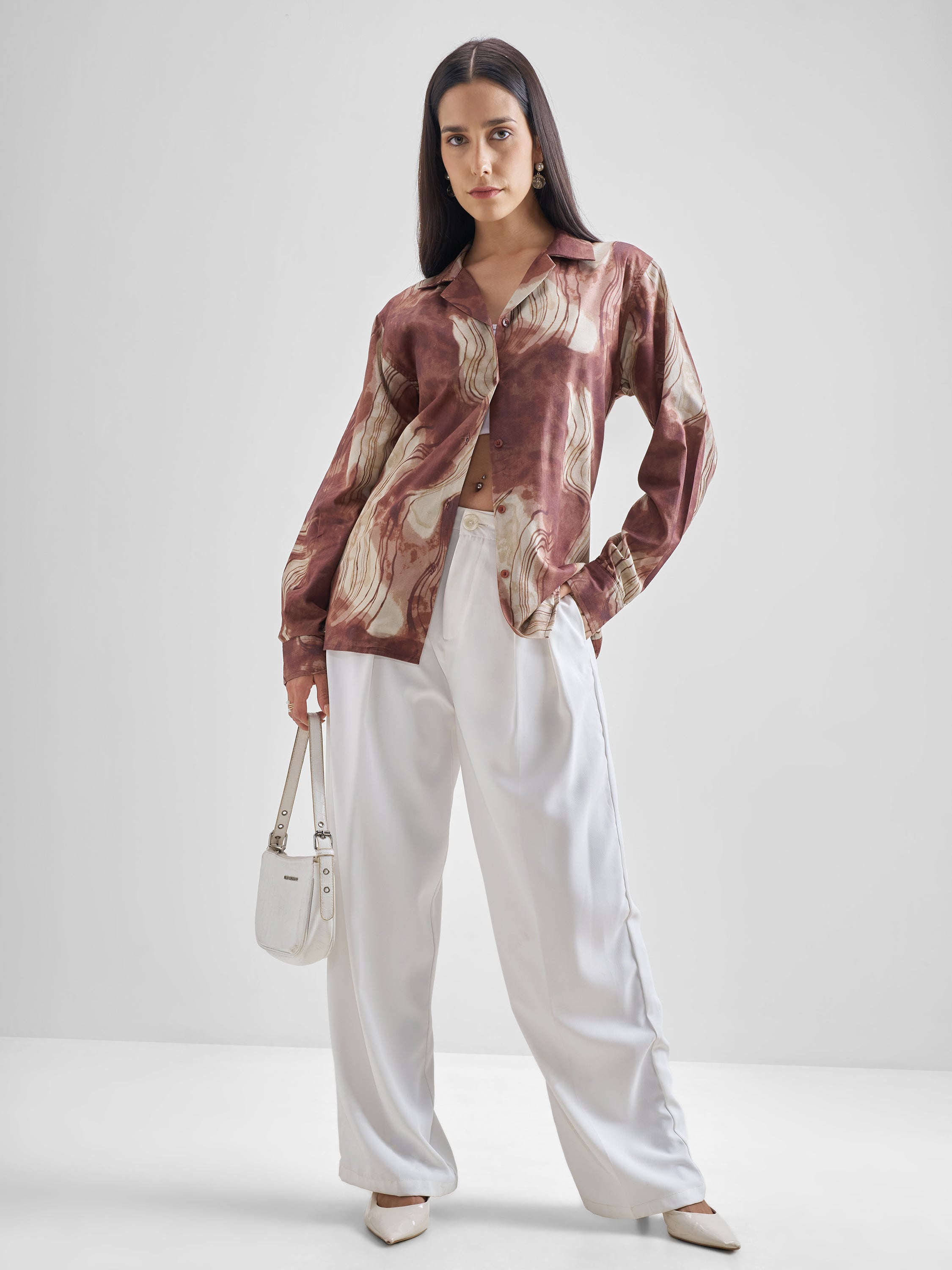 ESPYR By Tokyo Talkies Women Brown Printed Casual Shirt - Brown - Image 2