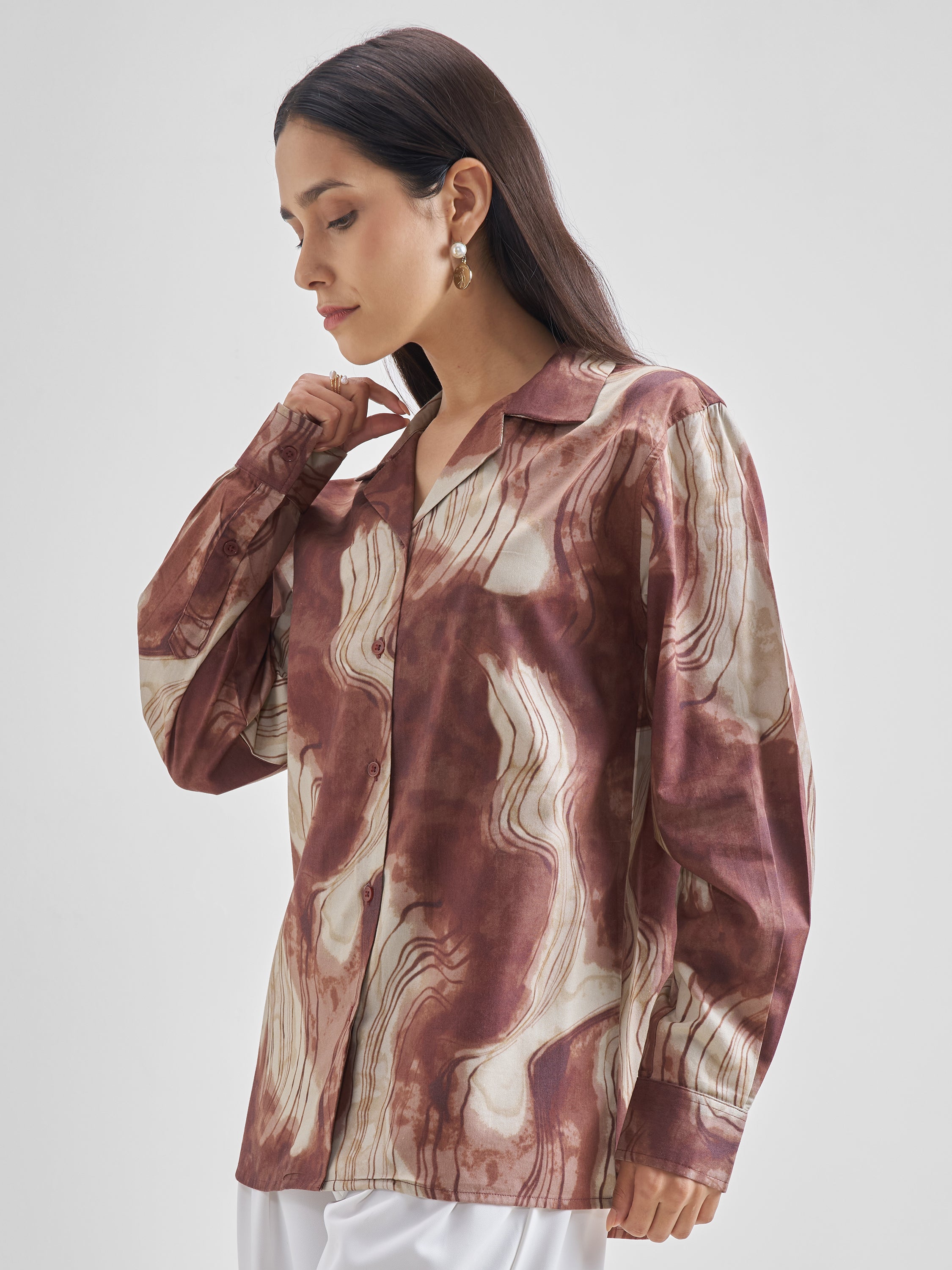 ESPYR By Tokyo Talkies Women Brown Printed Casual Shirt - Brown - Image 4