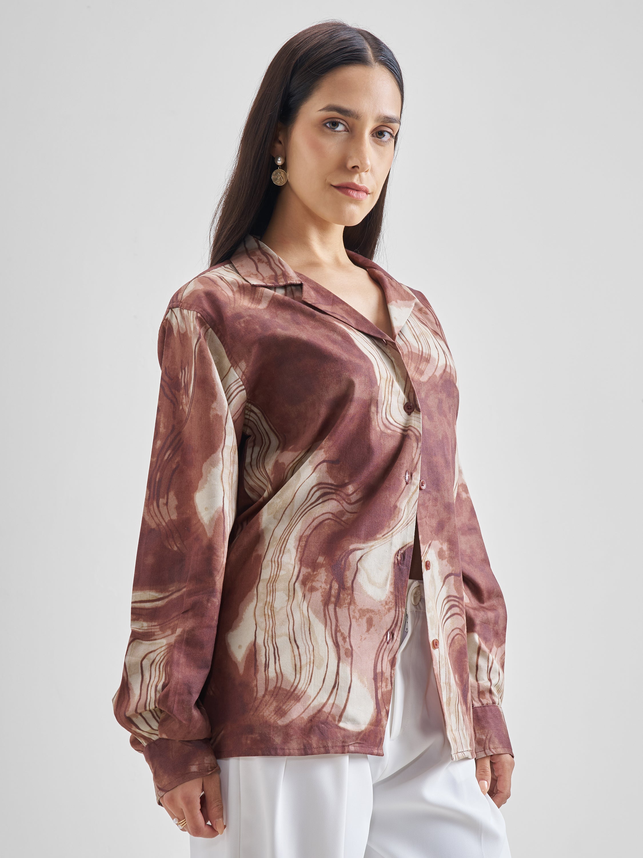 ESPYR By Tokyo Talkies Women Brown Printed Casual Shirt - Brown - Image 6