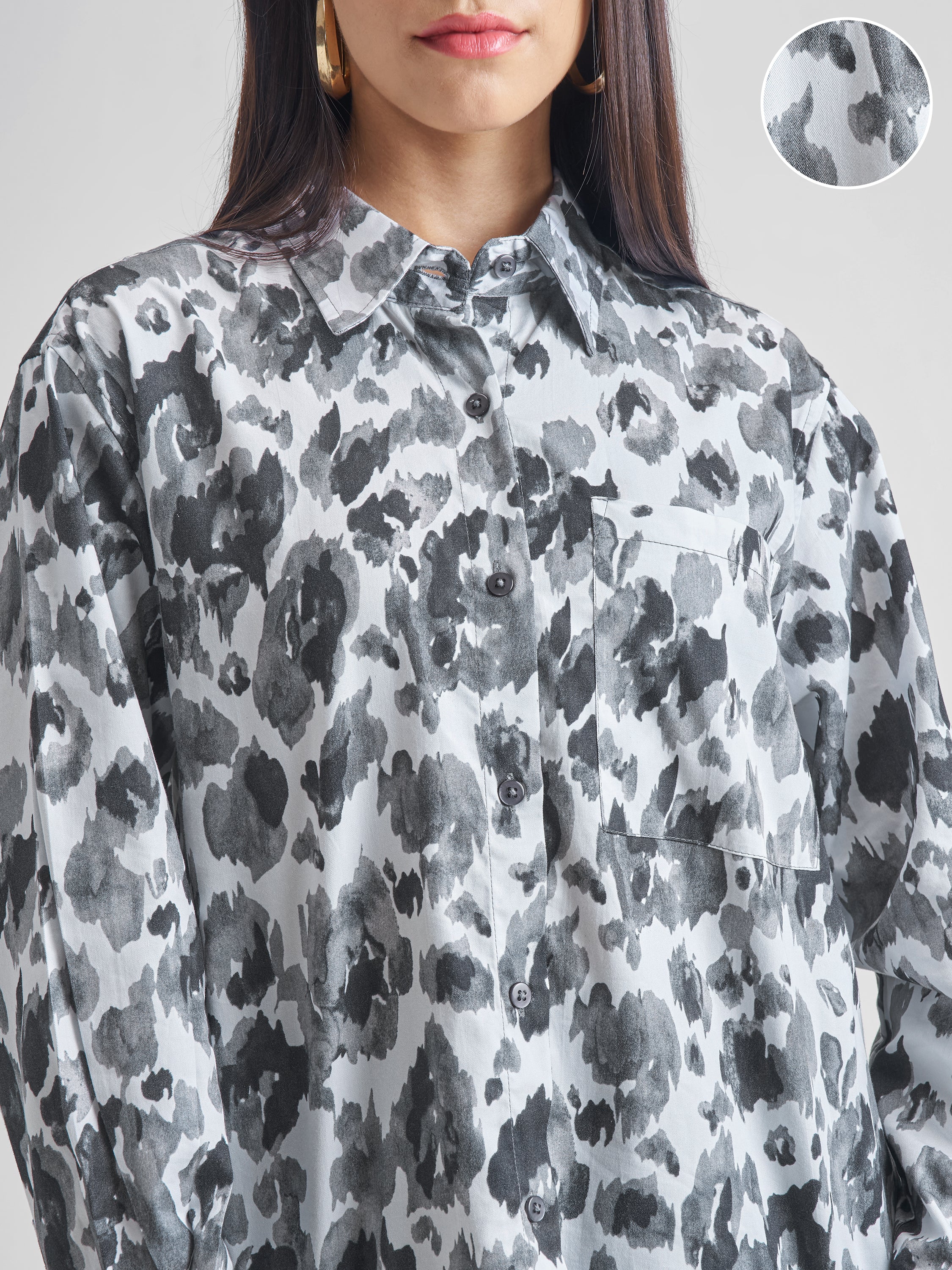 Tokyo Talkies Women Grey Printed Casual Shirt - Grey - Image 5