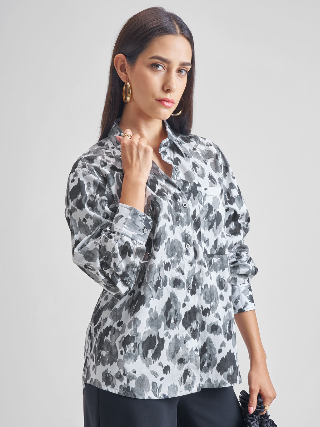 Tokyo Talkies Women Grey Printed Casual Shirt - Grey - Image 6
