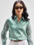 Tokyo Talkies Women Green Solid Casual Shirt - Green - Image 1