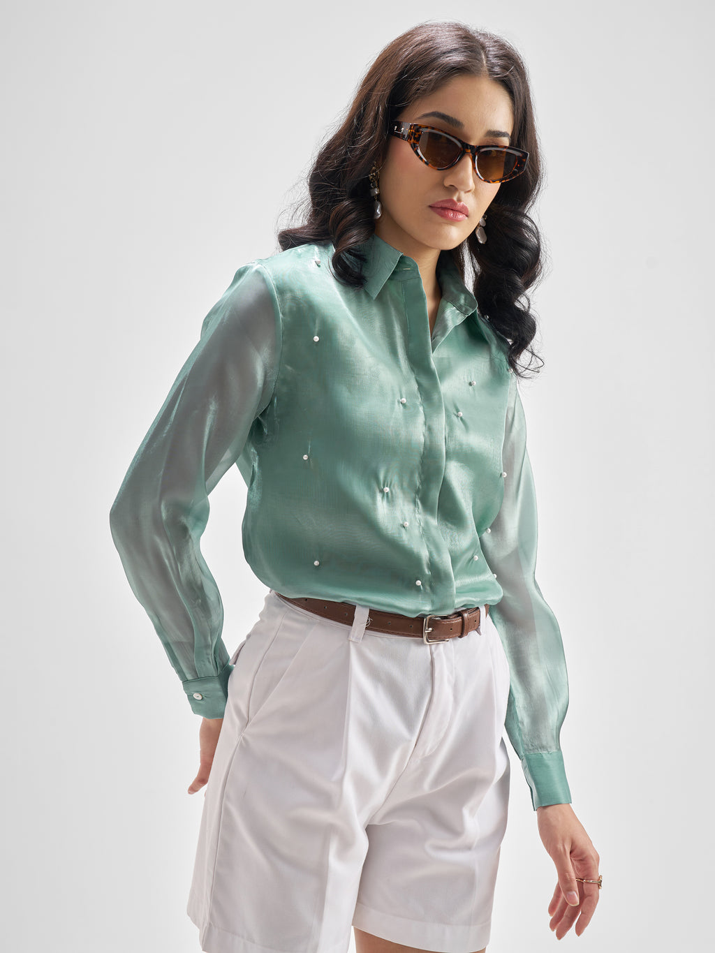 Tokyo Talkies Women Green Solid Casual Shirt - Green - Image 6