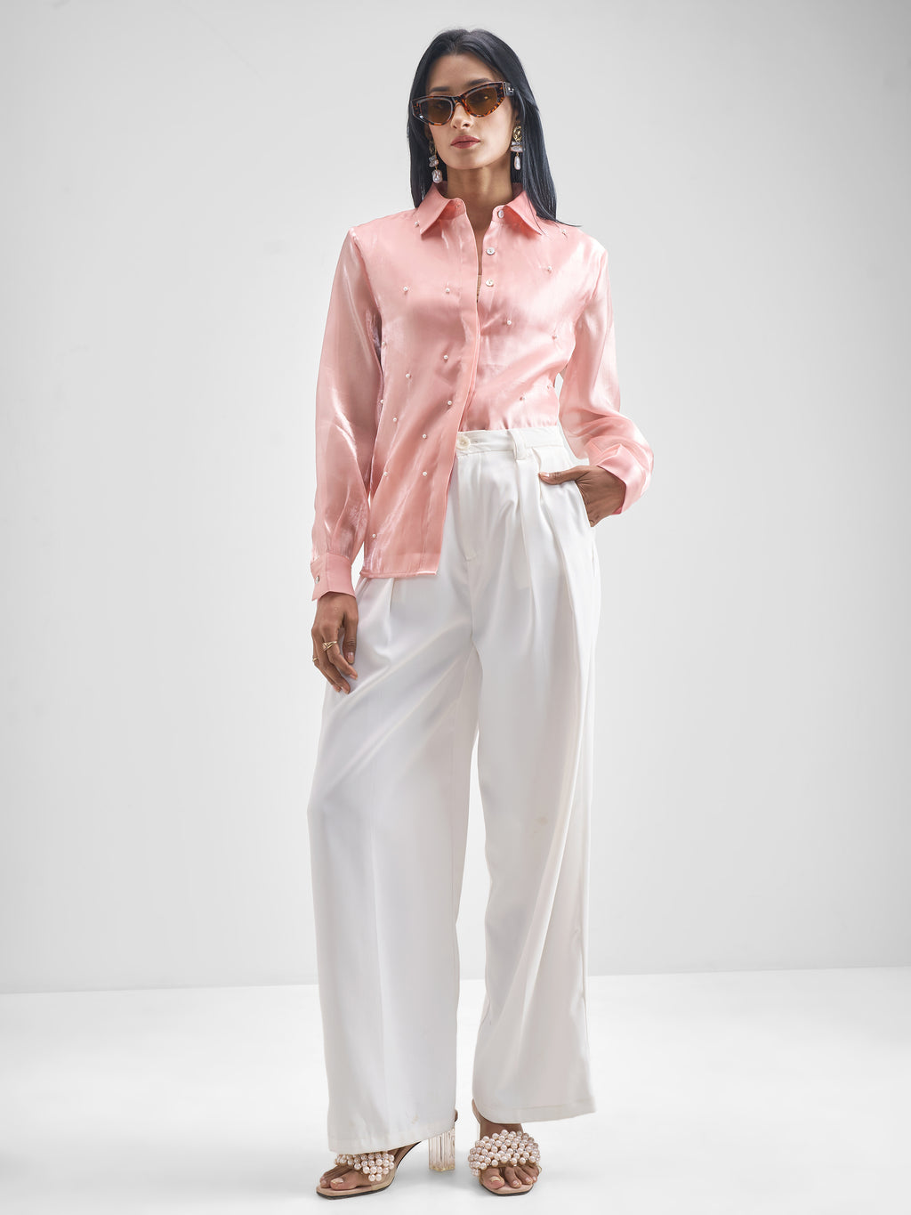 Chic By Tokyo Talkies Women Pink Solid Casual Shirt - Pink - Image 2