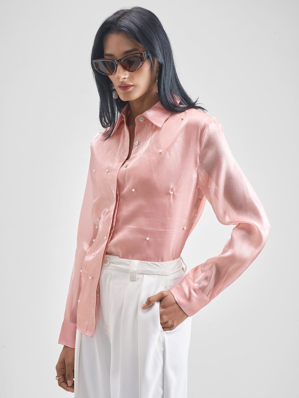 Chic By Tokyo Talkies Women Pink Solid Casual Shirt - Pink - Image 4