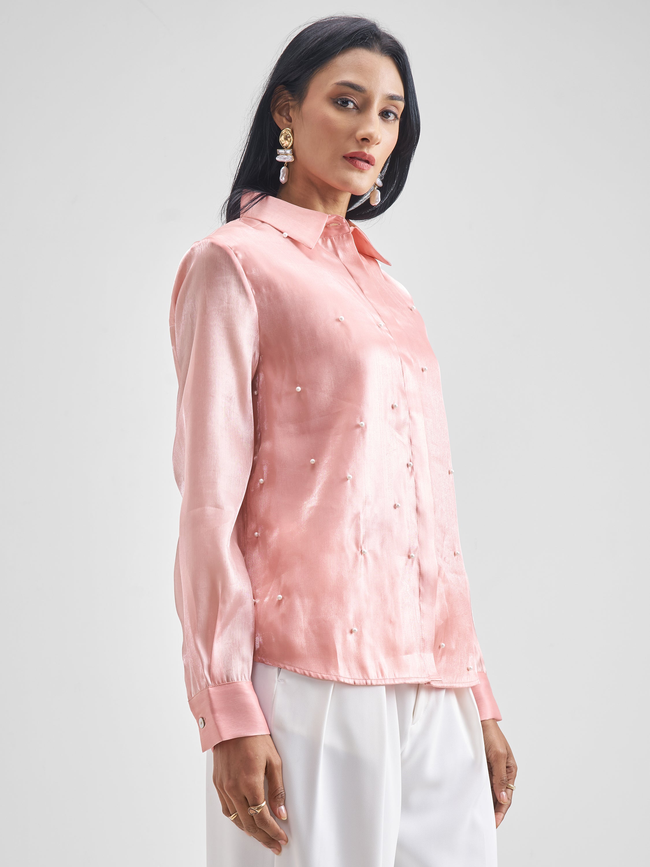 Chic By Tokyo Talkies Women Pink Solid Casual Shirt - Pink - Image 6