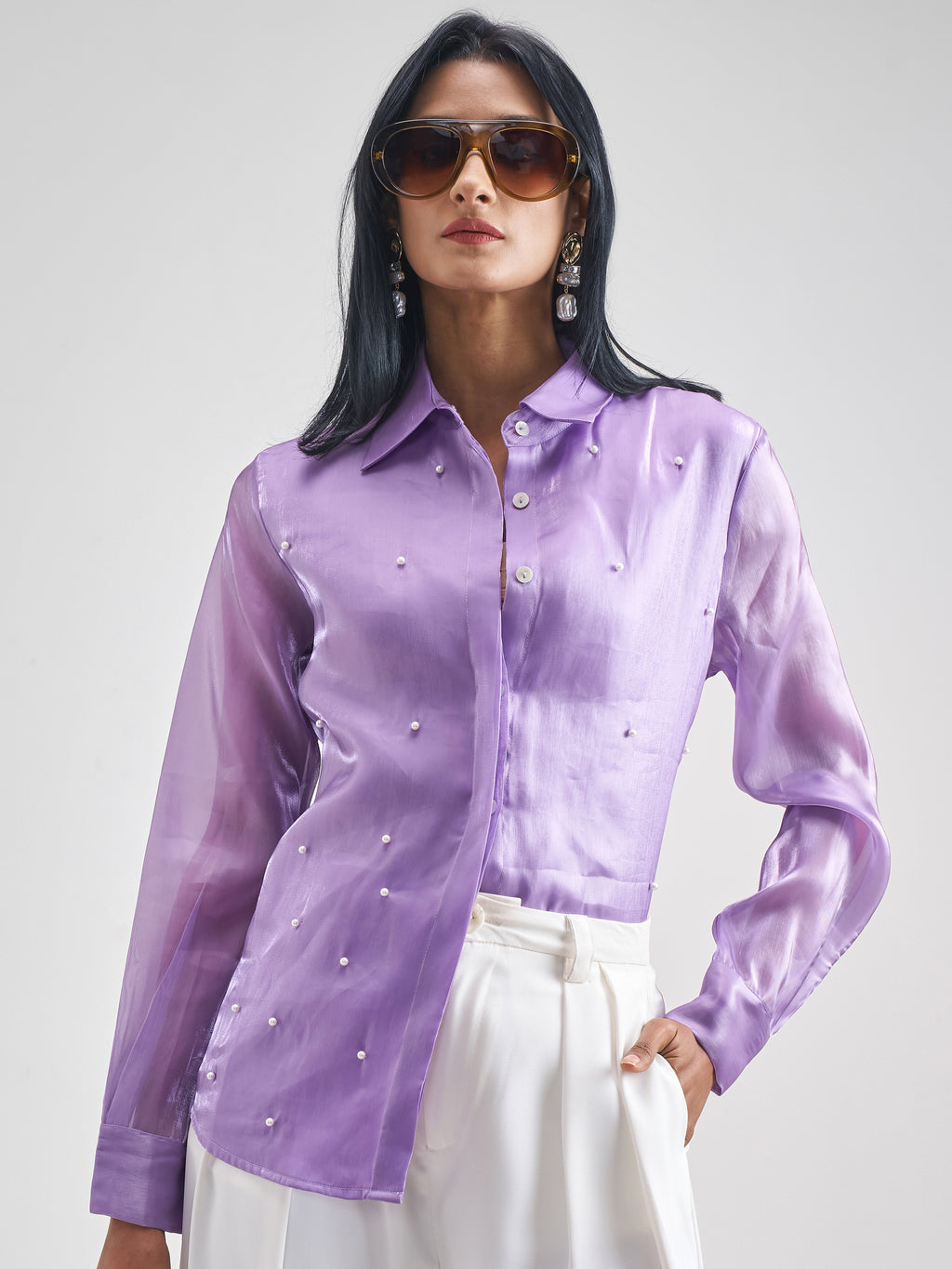 Chic By Tokyo Talkies Women Violet Solid Casual Shirt - Violet - Image 1