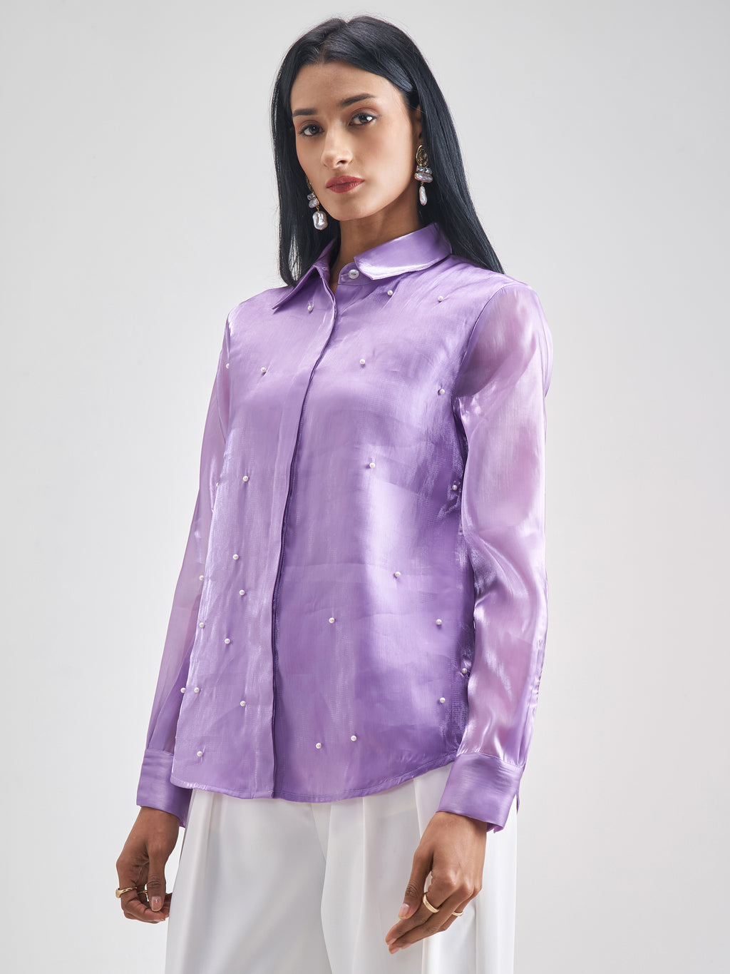 Chic By Tokyo Talkies Women Violet Solid Casual Shirt - Violet - Image 4