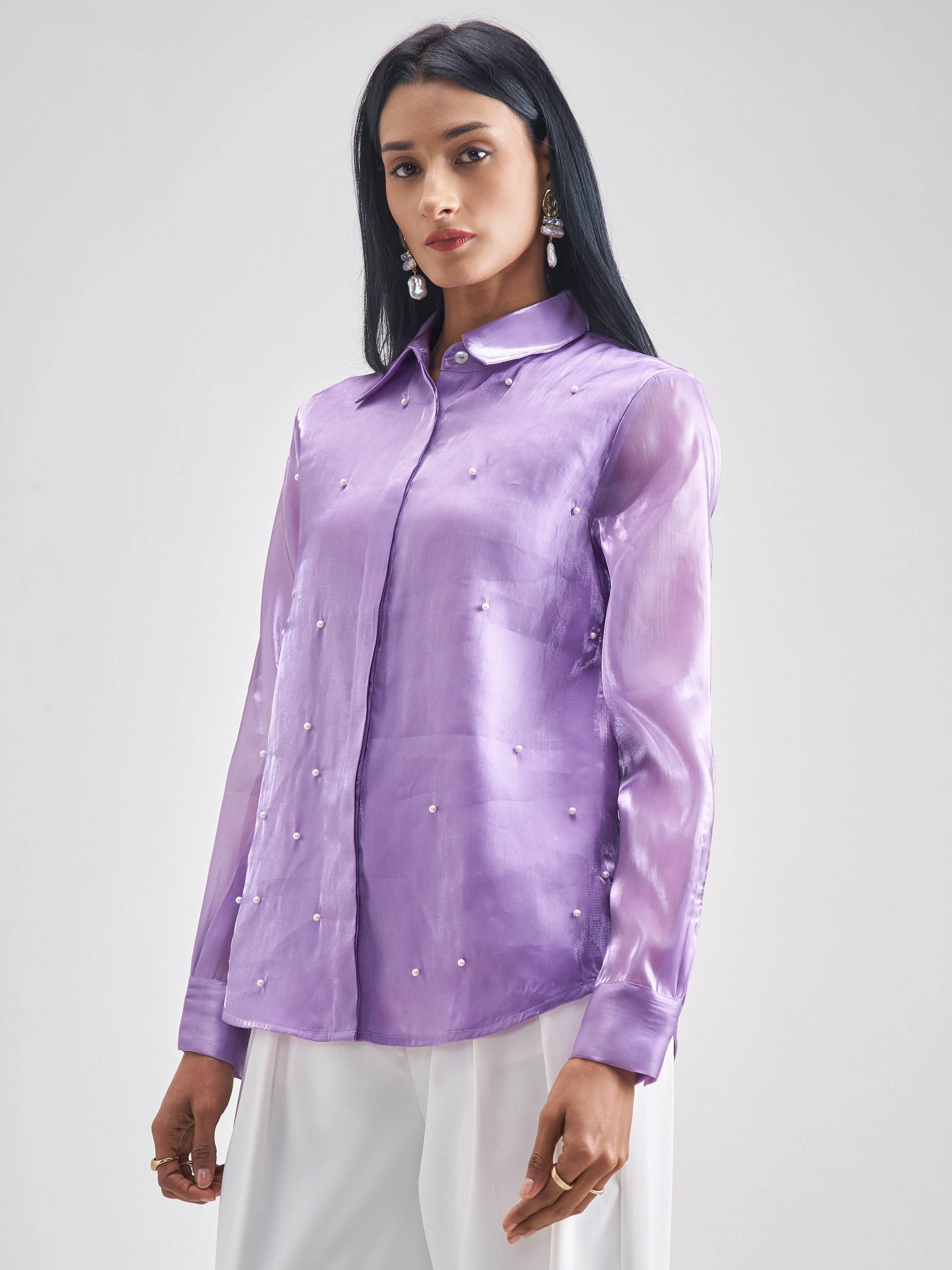 Chic By Tokyo Talkies Women Violet Solid Casual Shirt - Violet - Image 4