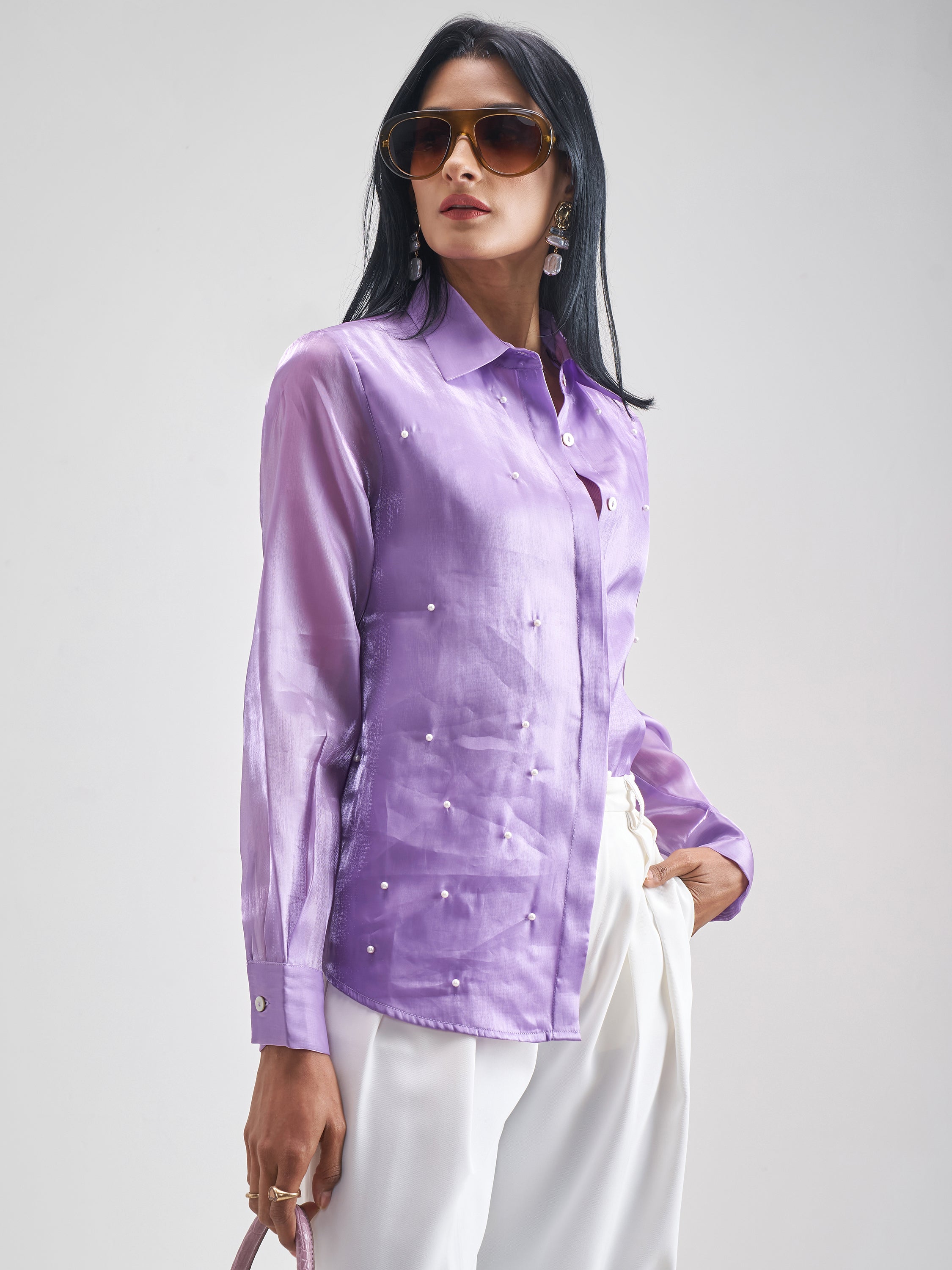 Chic By Tokyo Talkies Women Violet Solid Casual Shirt - Violet - Image 6