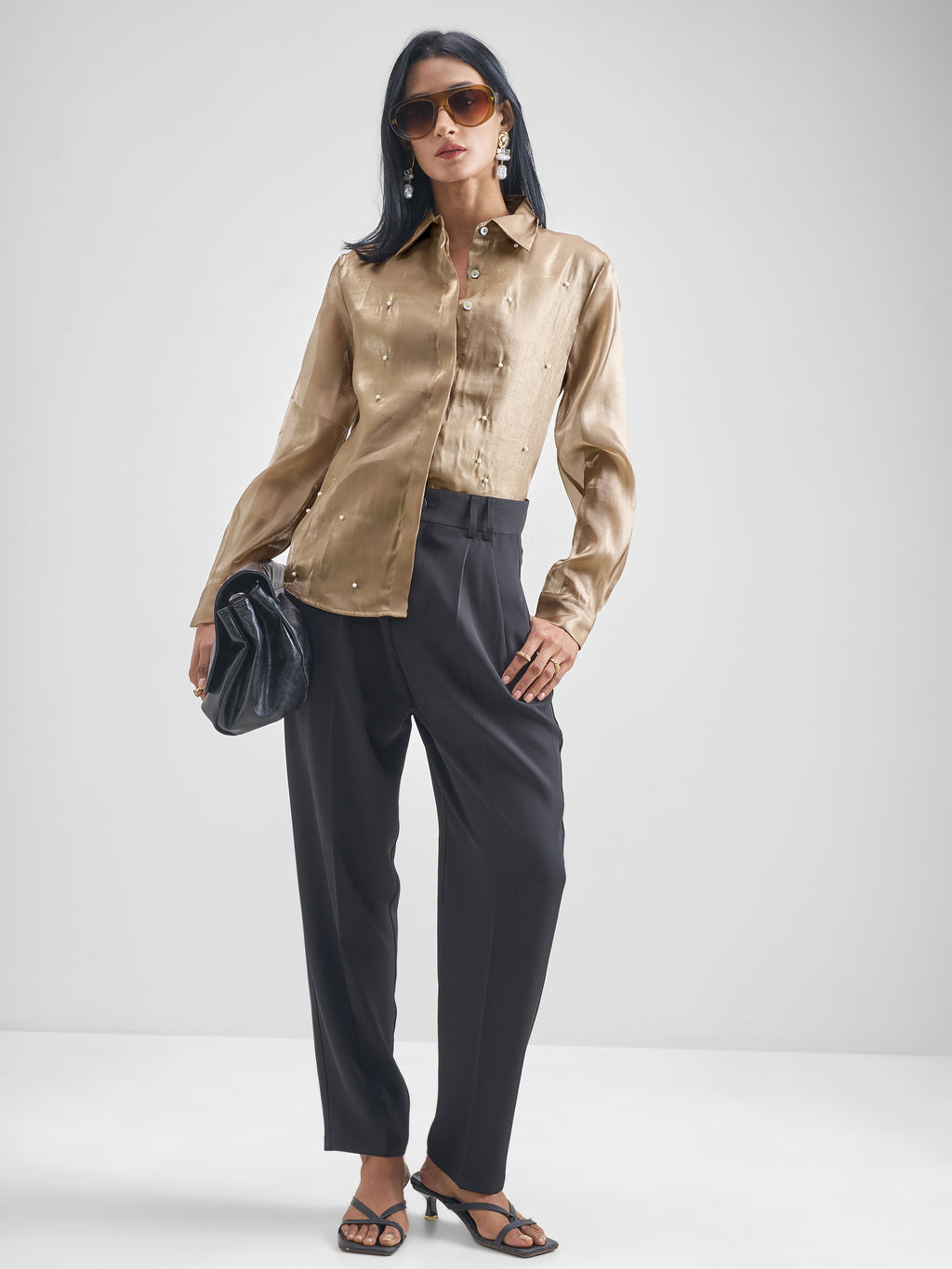 Chic By Tokyo Talkies Women Khaki Solid Casual Shirt - Khaki - Image 2