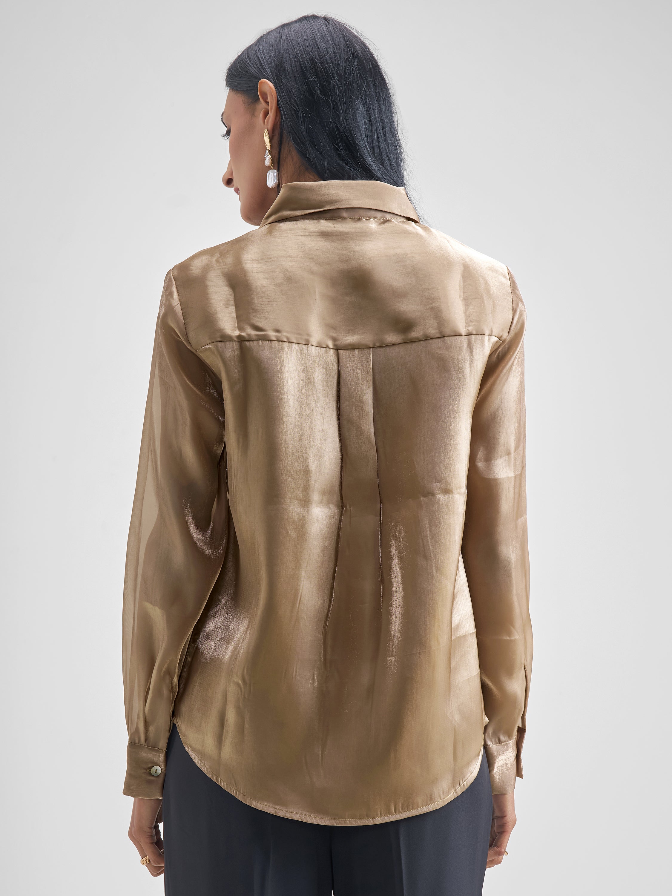 Chic By Tokyo Talkies Women Khaki Solid Casual Shirt - Khaki - Image 3