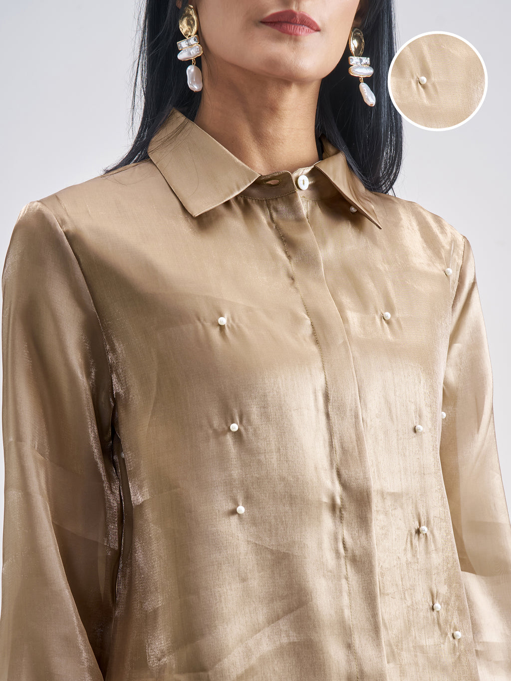 Chic By Tokyo Talkies Women Khaki Solid Casual Shirt - Khaki - Image 5