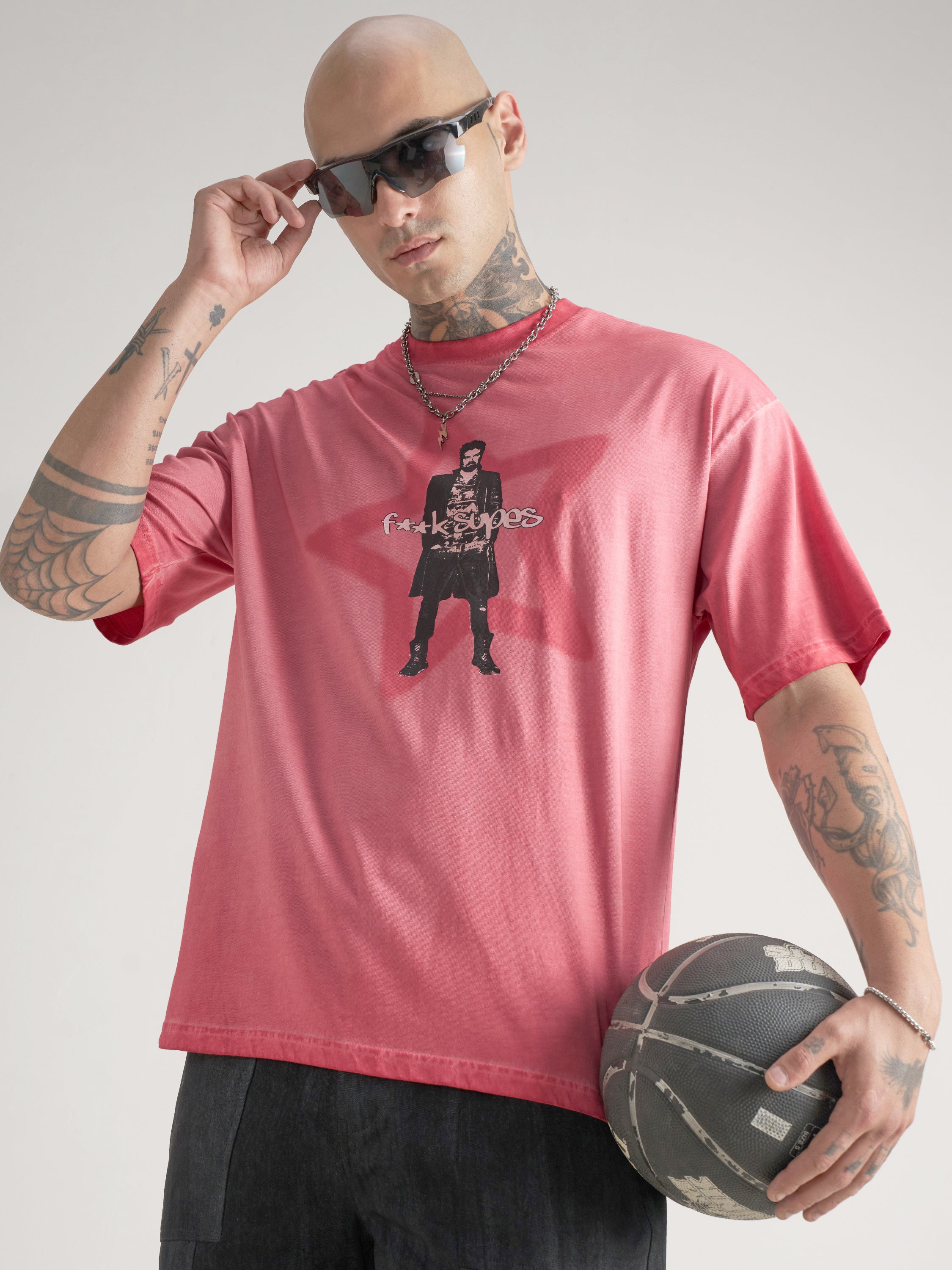 Highlander Men Pink The Boys Printed Round Neck Oversized Fit T-Shirt - Pink - Image 3