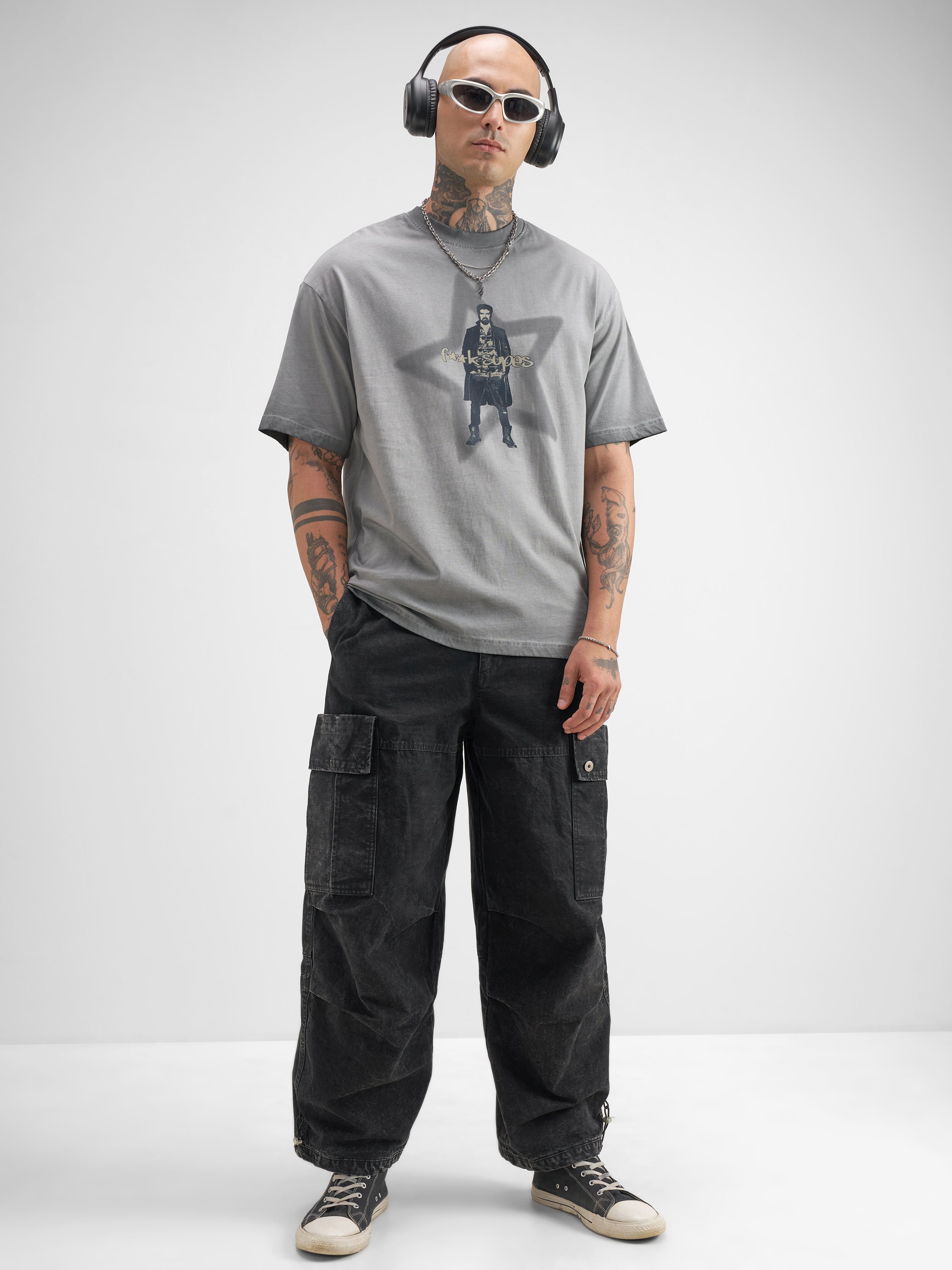 Highlander Men Grey The Boys Printed Round Neck Oversized Fit T-Shirt - Grey - Image 2