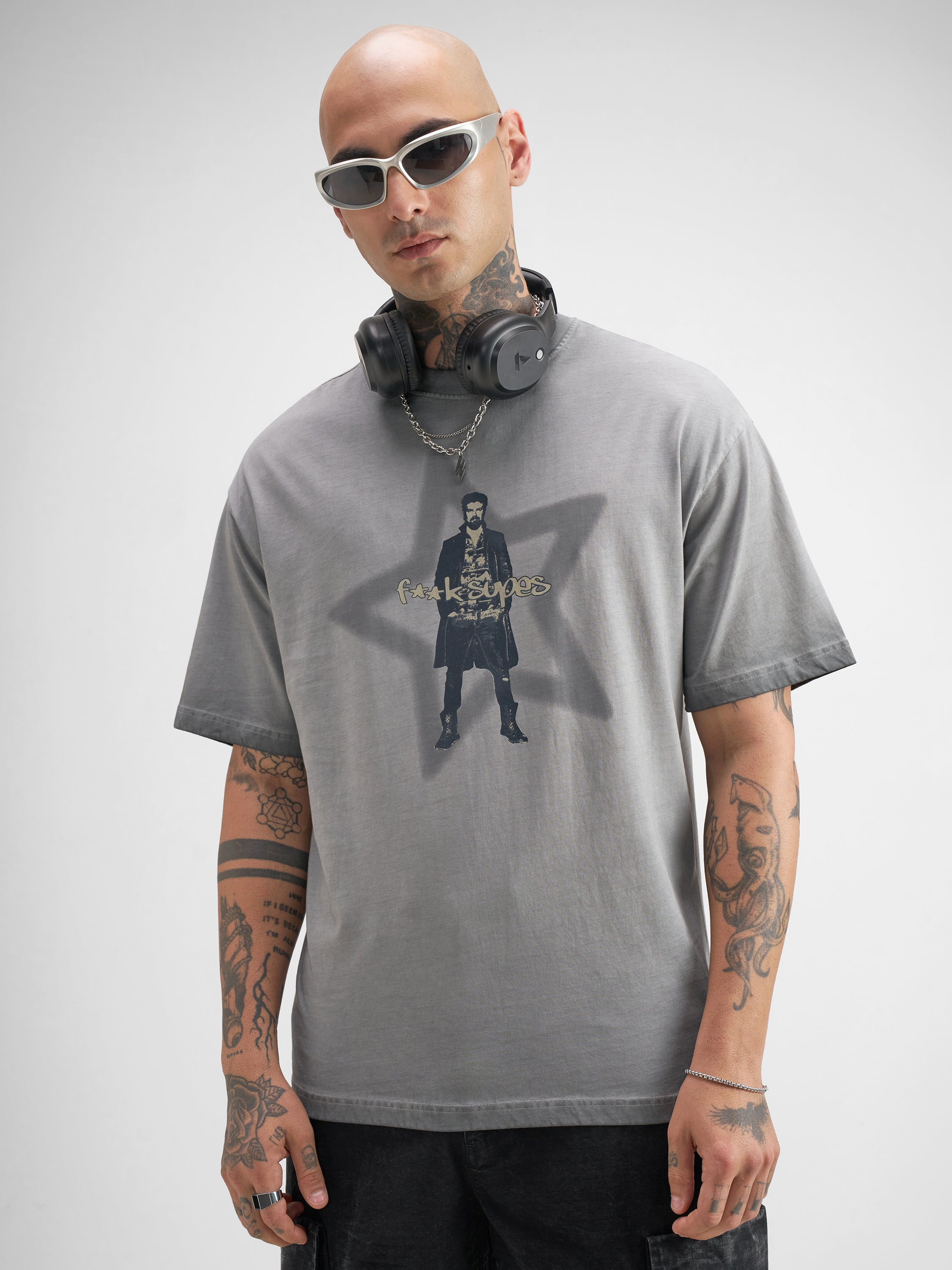 Highlander Men Grey The Boys Printed Round Neck Oversized Fit T-Shirt - Grey - Image 3