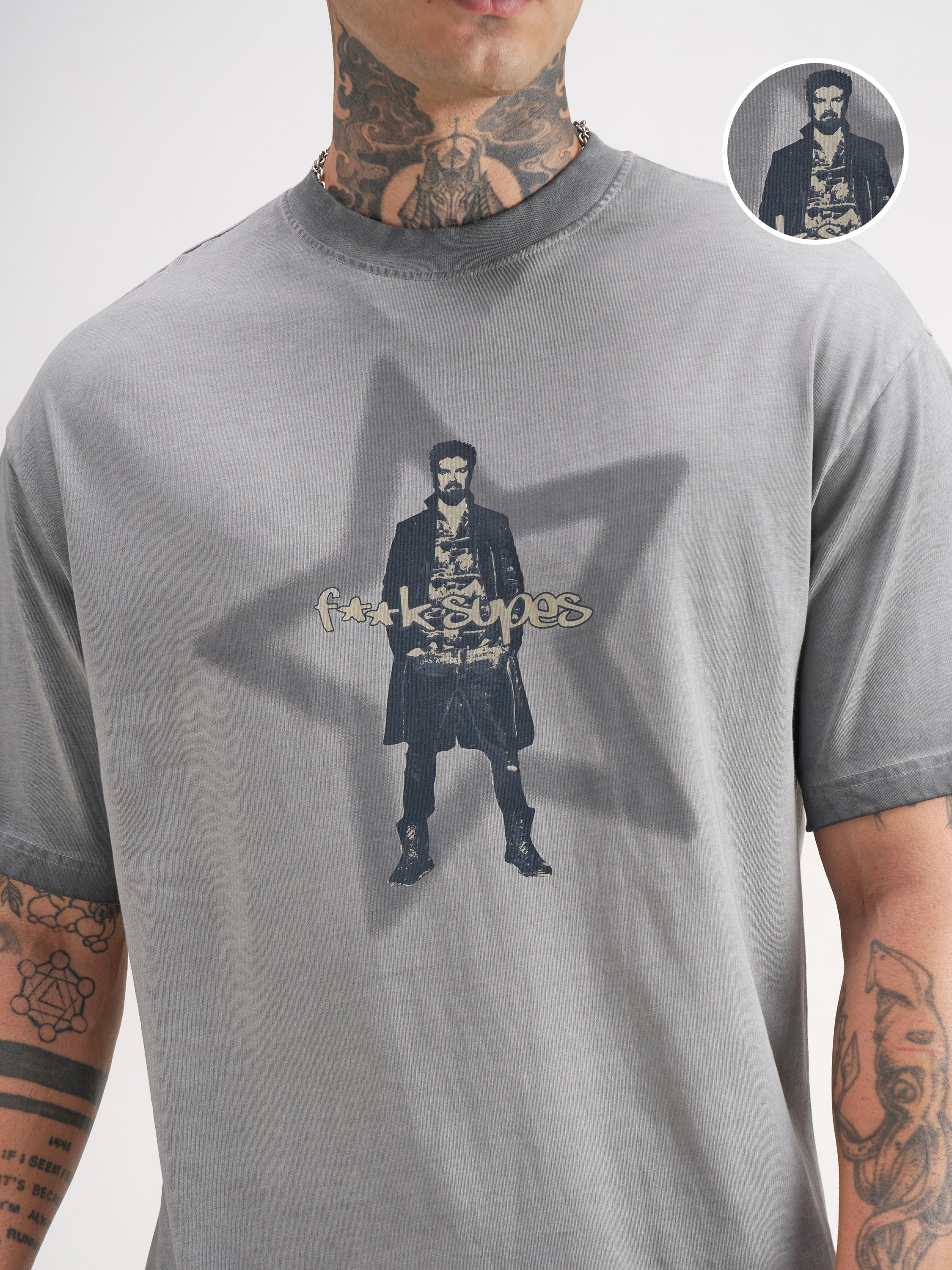 Highlander Men Grey The Boys Printed Round Neck Oversized Fit T-Shirt - Grey - Image 5