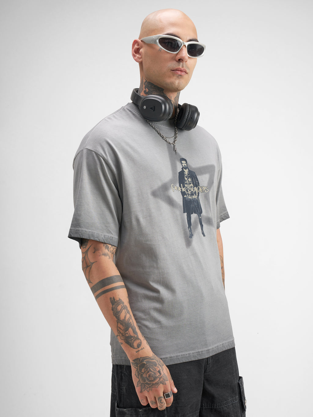 Highlander Men Grey The Boys Printed Round Neck Oversized Fit T-Shirt - Grey - Image 6