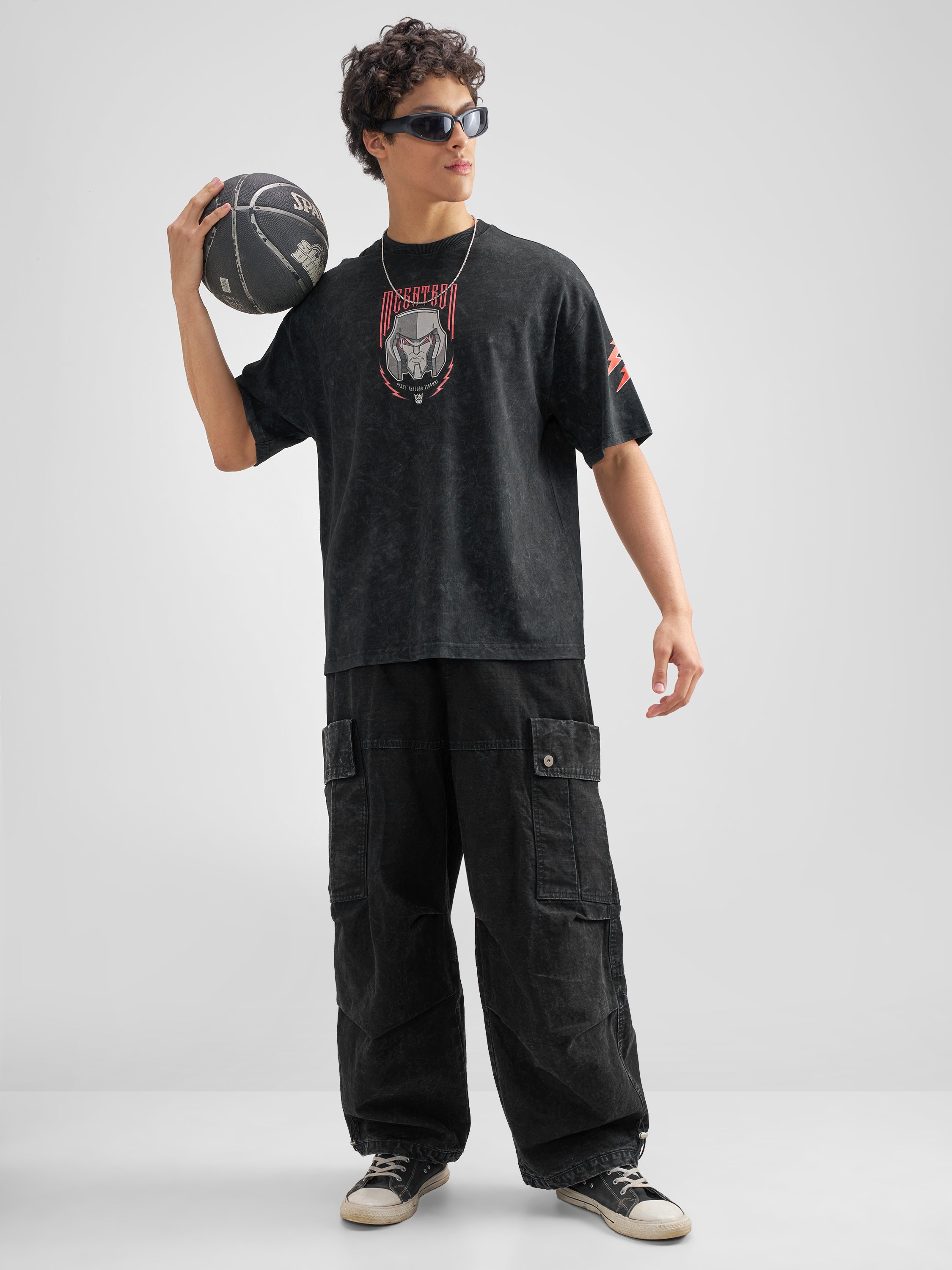 Highlander Men Black Transformers Printed Round Neck Oversized Fit T-Shirt - Black - Image 2