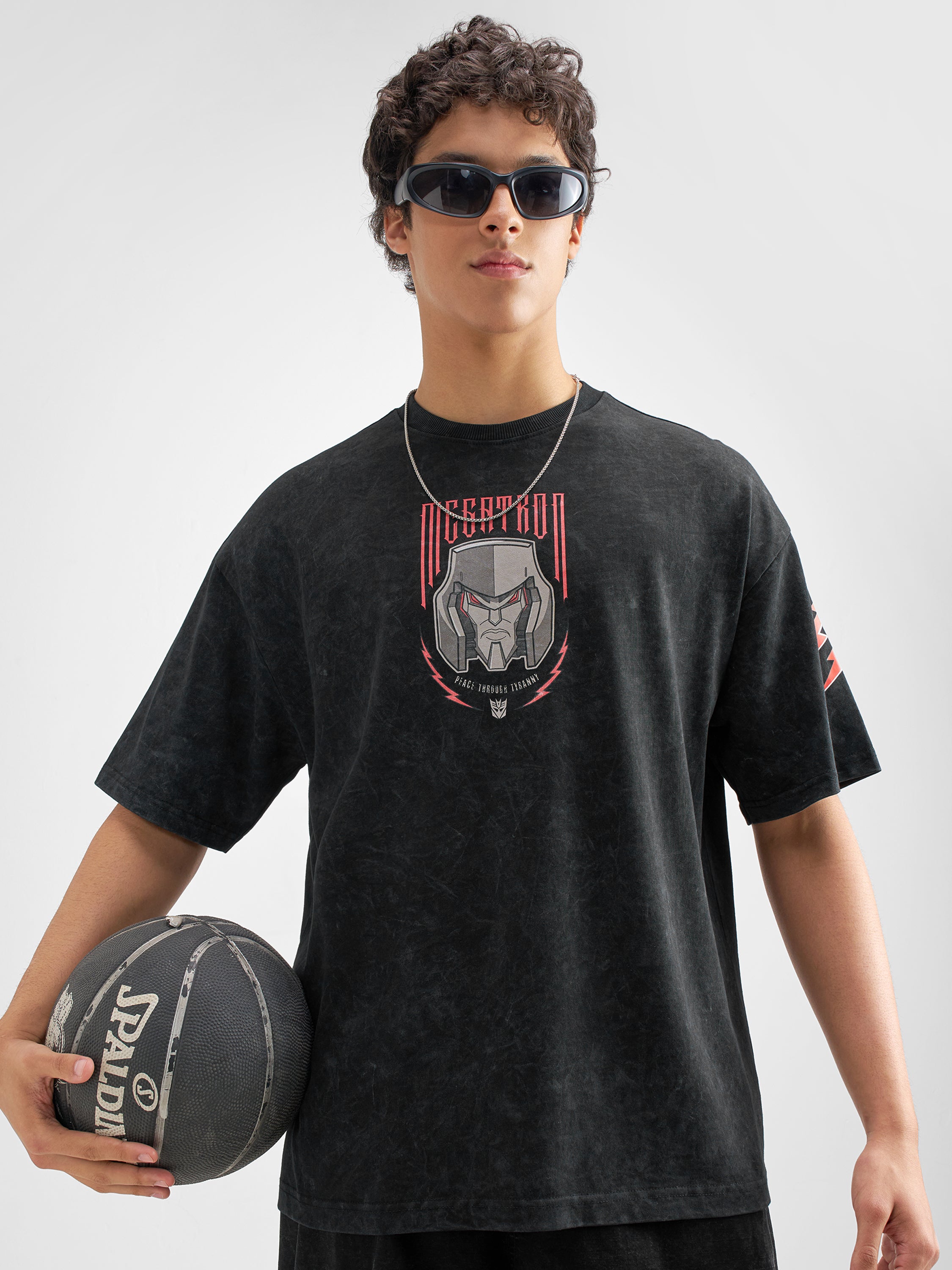 Highlander Men Black Transformers Printed Round Neck Oversized Fit T-Shirt - Black - Image 3